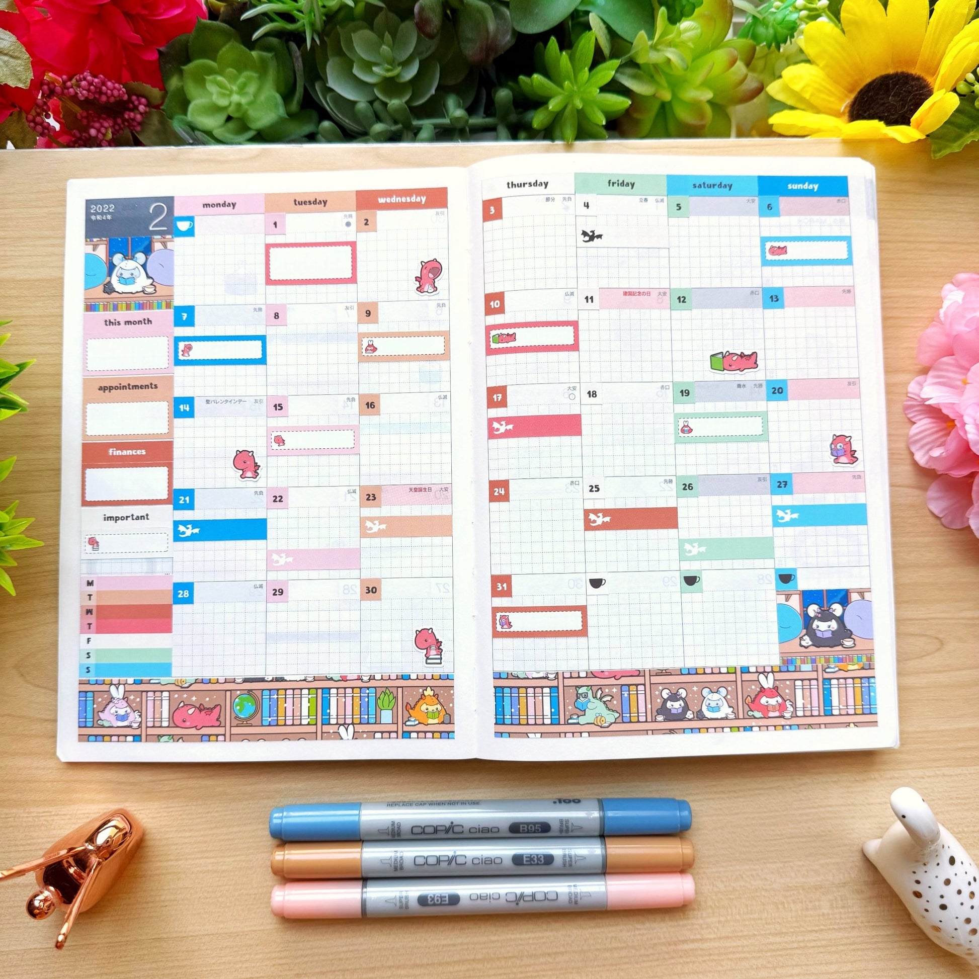 Hobonichi COUSIN - Books, Dragons & Tea - Gold Foil - SumLilThings