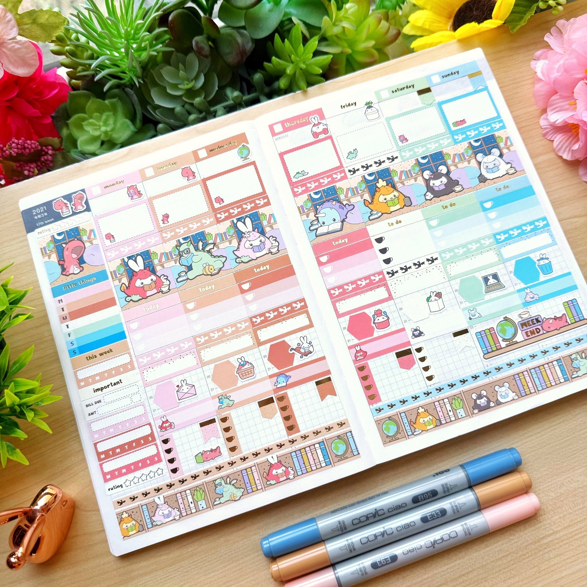 Hobonichi COUSIN - Books, Dragons & Tea - Gold Foil - SumLilThings