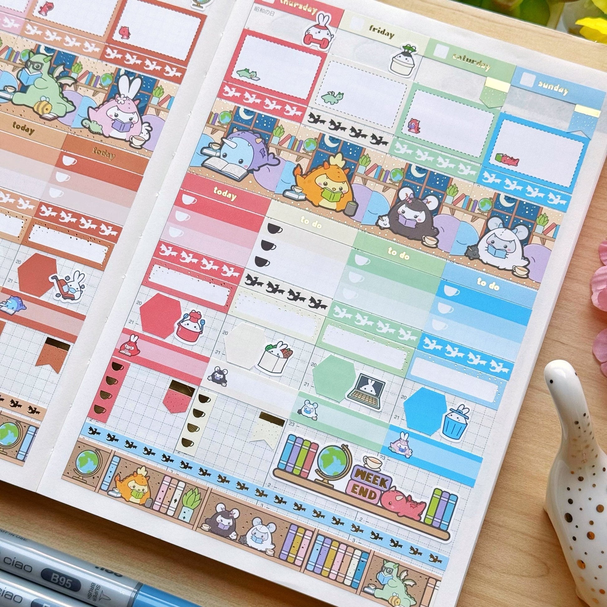 Hobonichi COUSIN - Books, Dragons & Tea - Gold Foil - SumLilThings