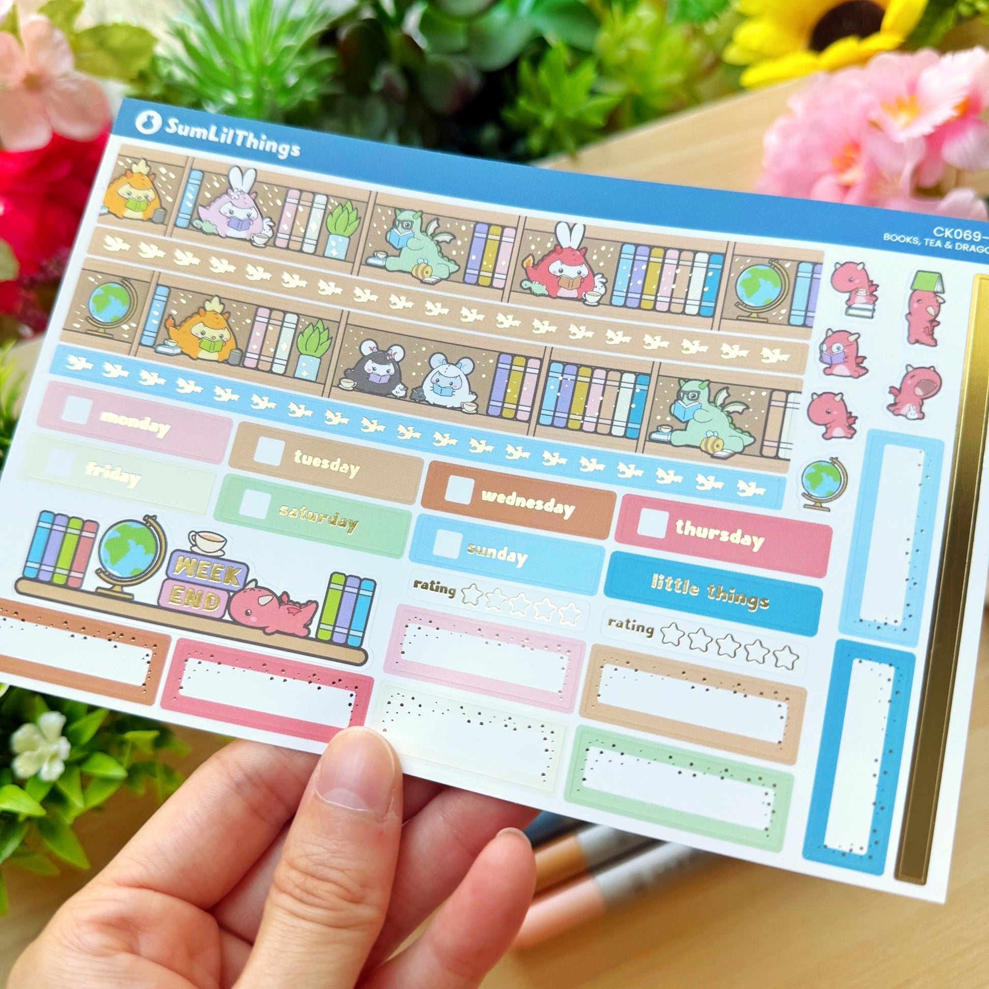 Hobonichi COUSIN - Books, Dragons & Tea - Gold Foil - SumLilThings