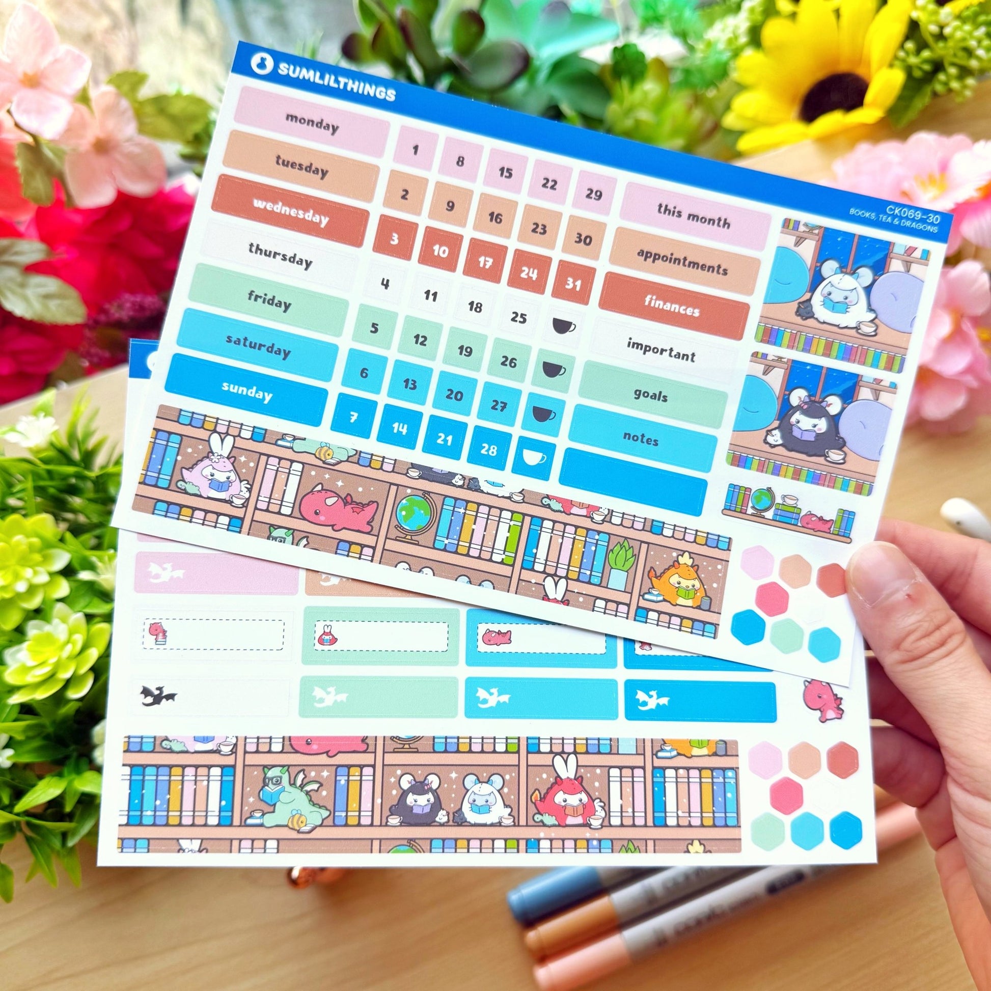 Hobonichi COUSIN - Books, Dragons & Tea - Gold Foil - SumLilThings