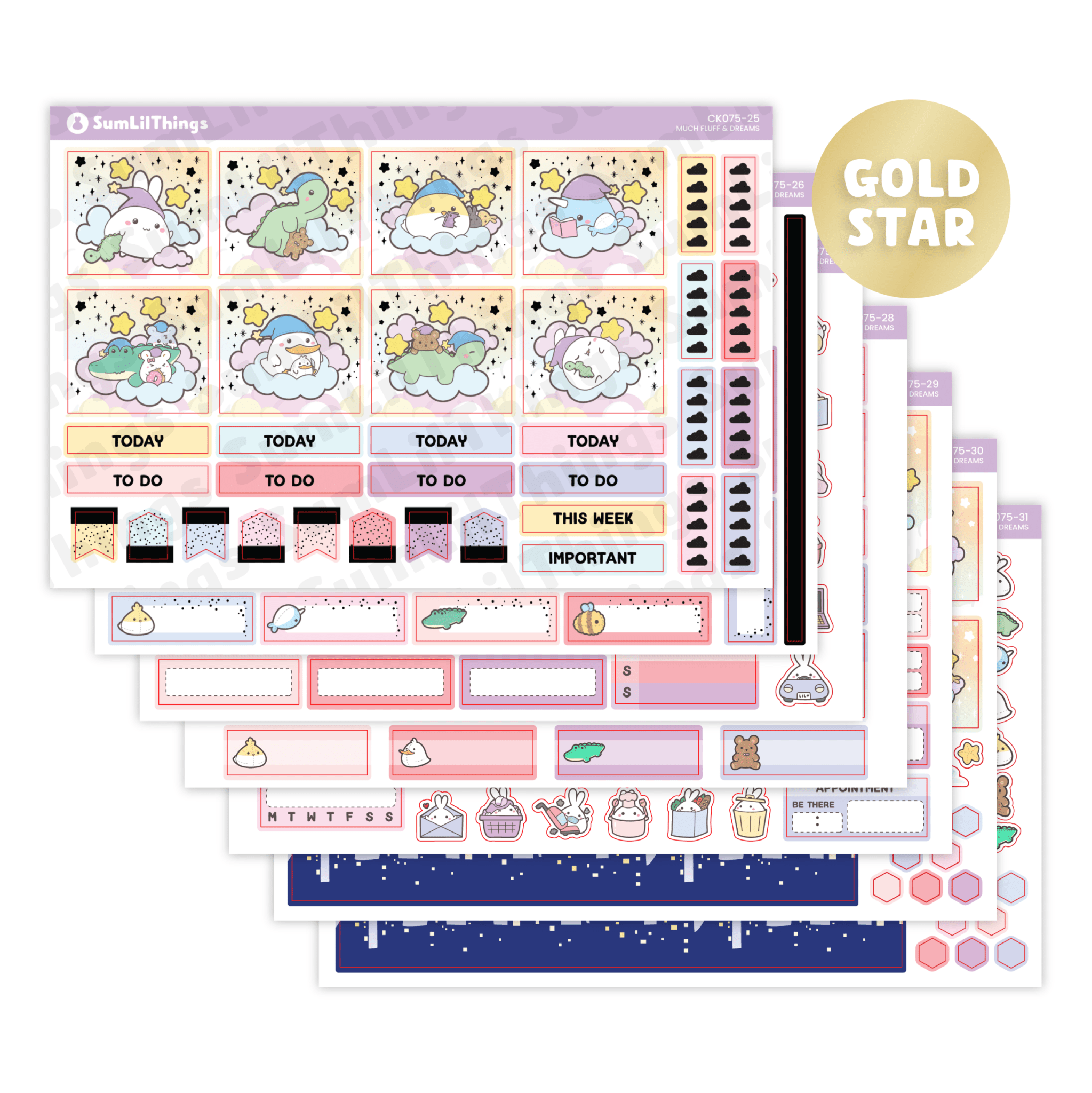 Hobonichi COUSIN - Lil' Fluff & Dreams - Gold Star Foil - SumLilThings