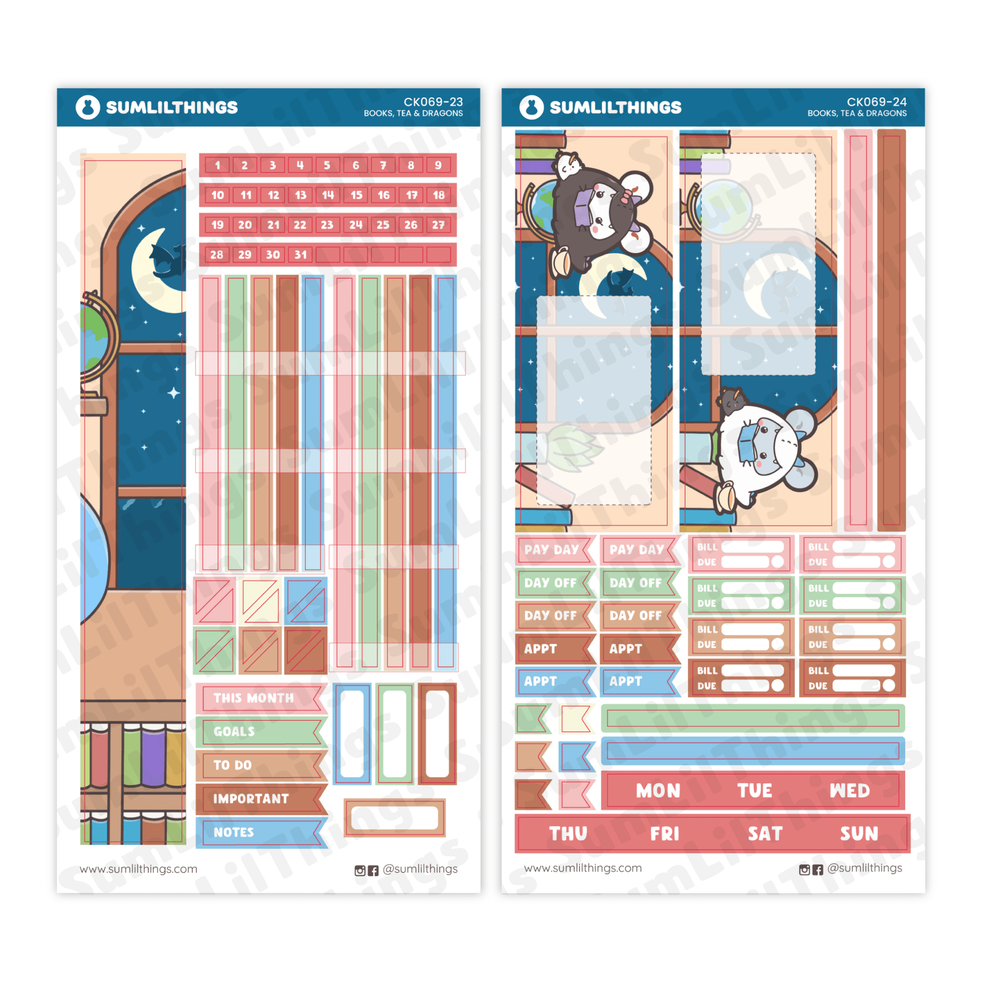 Hobonichi WEEKS - Books, Dragons & Tea - Gold Foil - SumLilThings