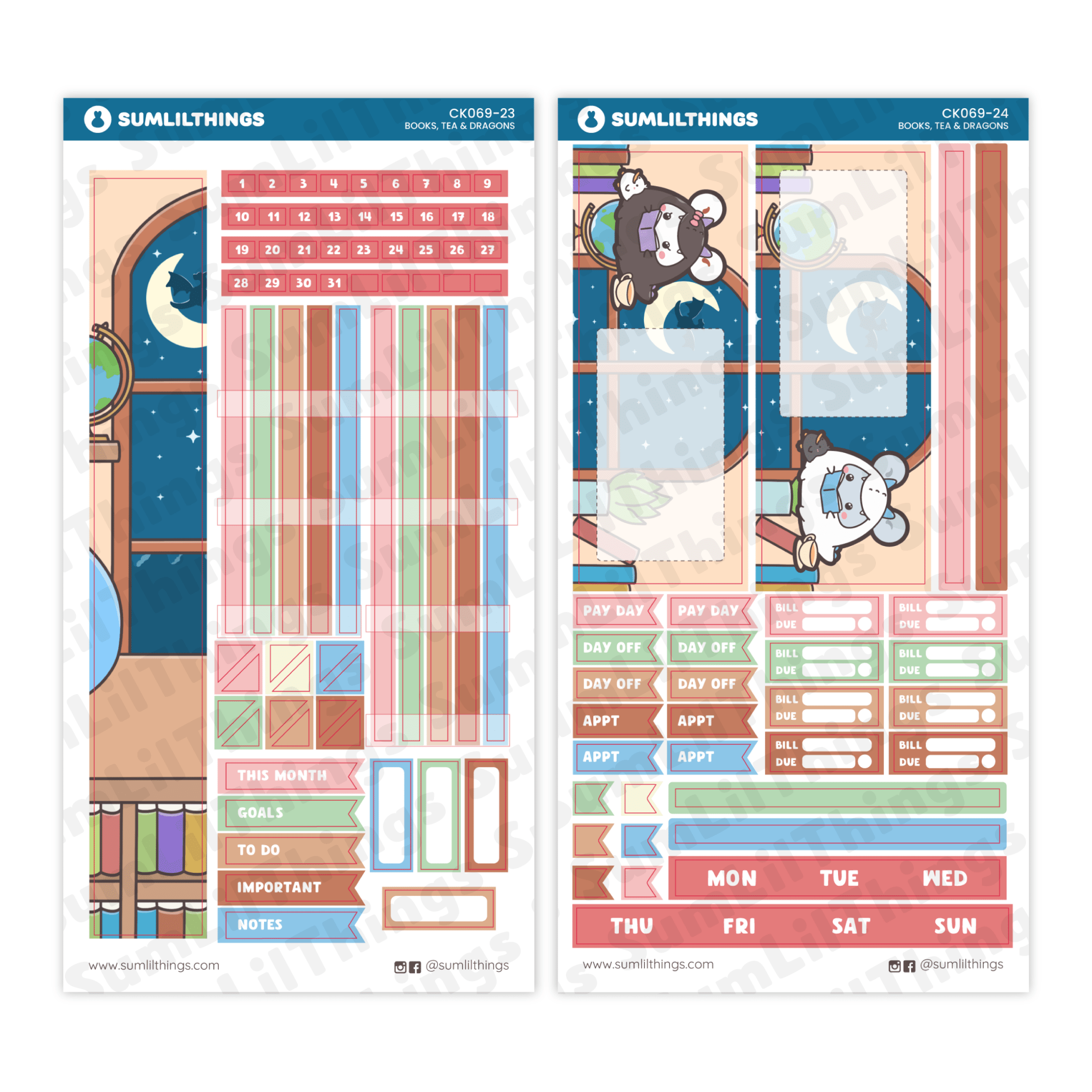 Hobonichi WEEKS - Books, Dragons & Tea - Gold Foil - SumLilThings