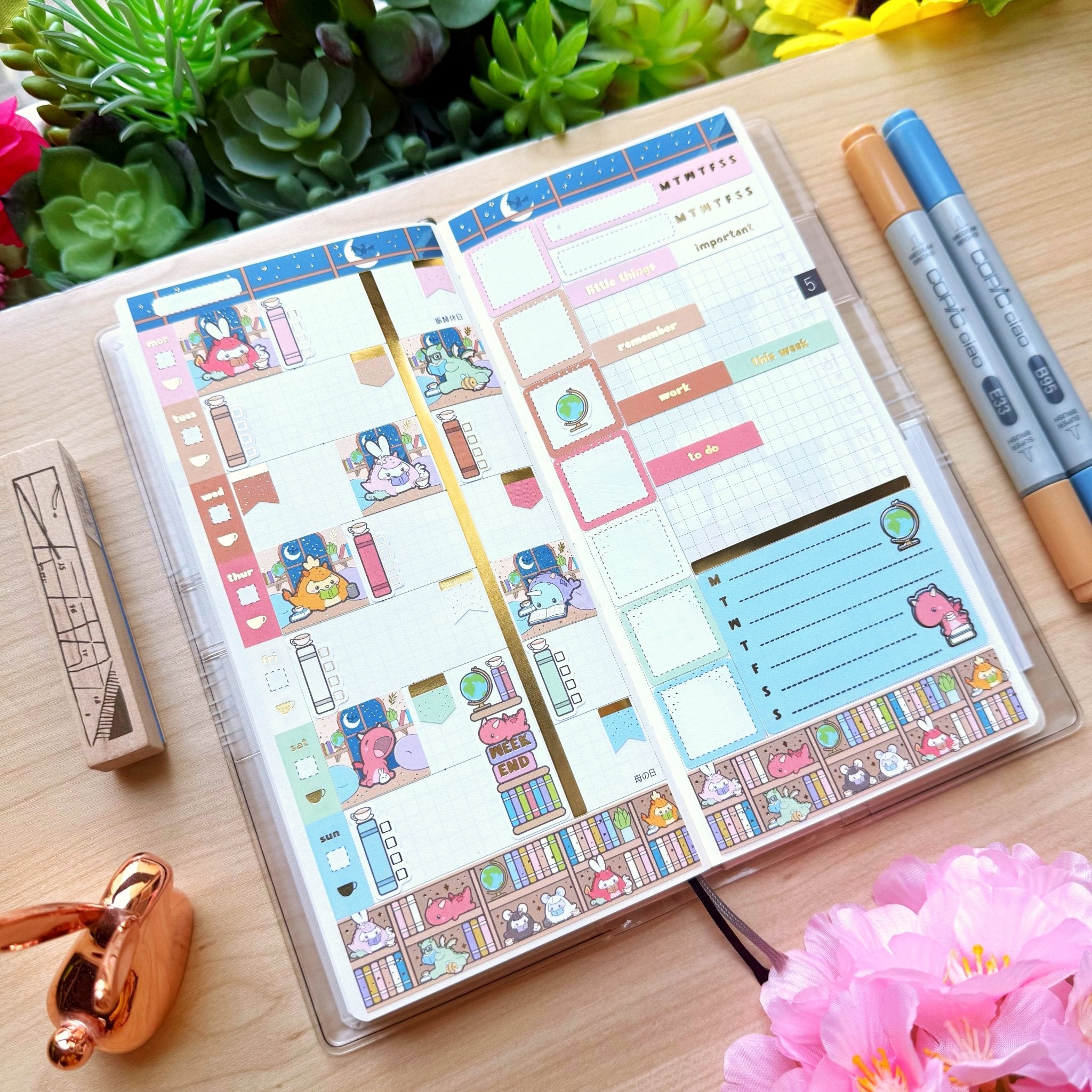 Hobonichi WEEKS - Books, Dragons & Tea - Gold Foil - SumLilThings