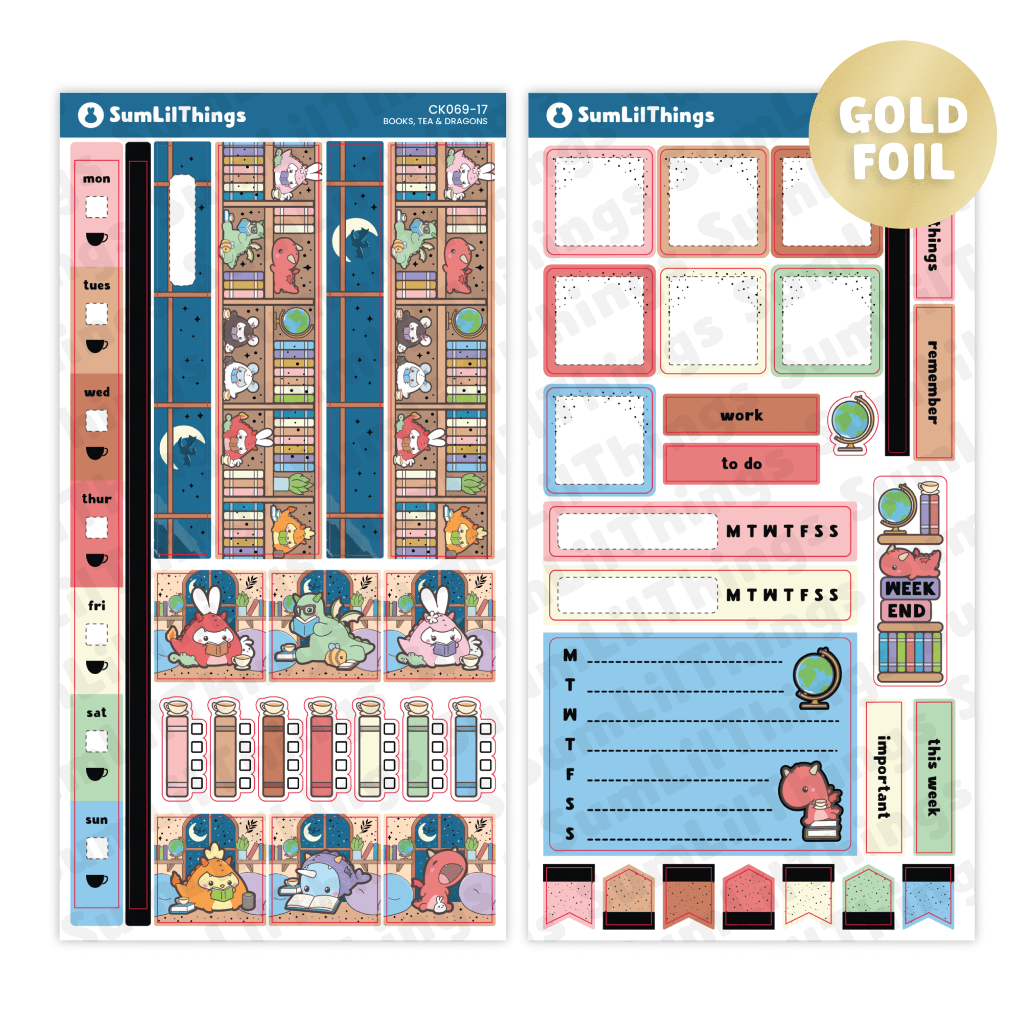 Hobonichi WEEKS - Books, Dragons & Tea - Gold Foil - SumLilThings