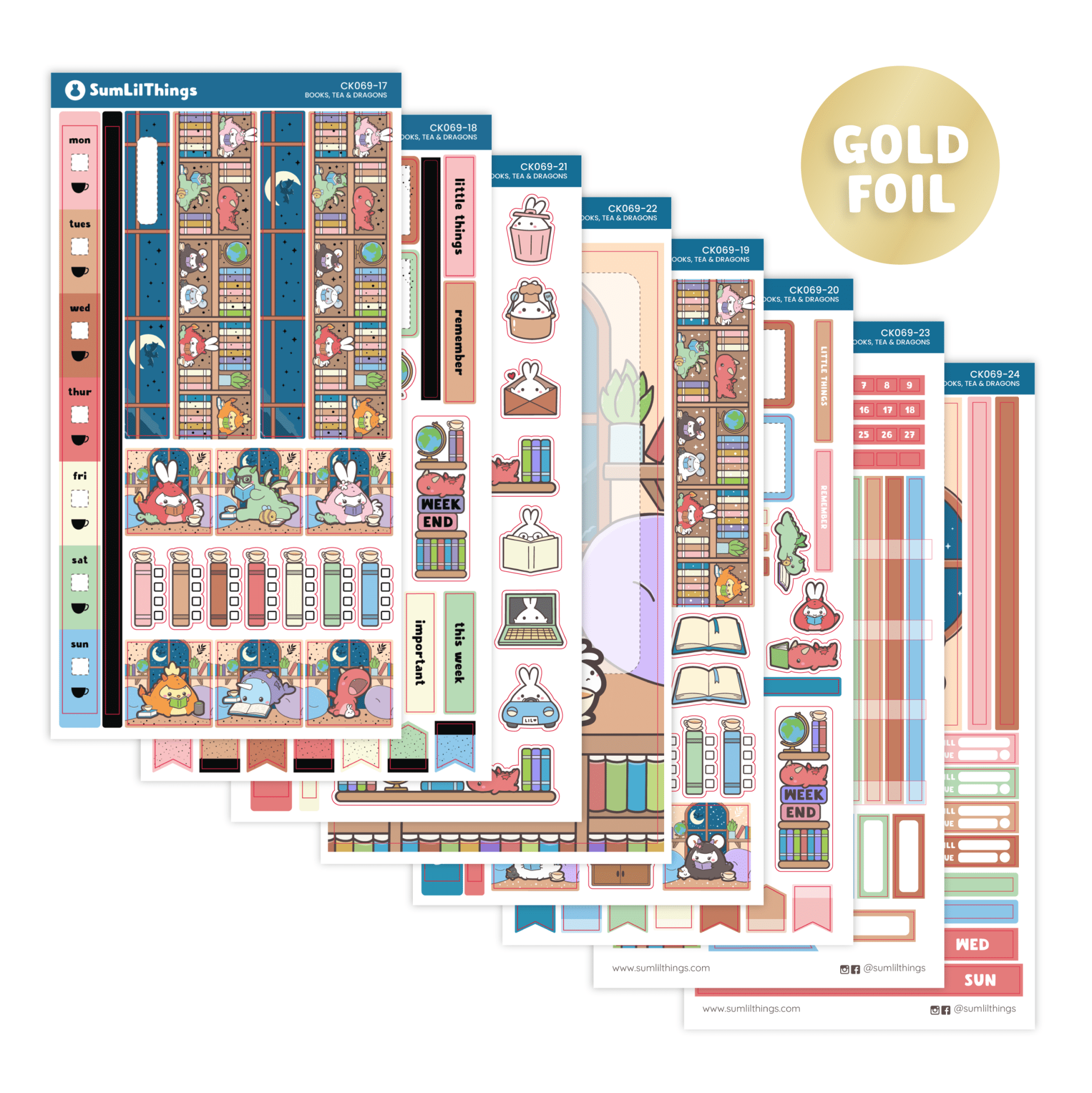 Hobonichi WEEKS - Books, Dragons & Tea - Gold Foil - SumLilThings