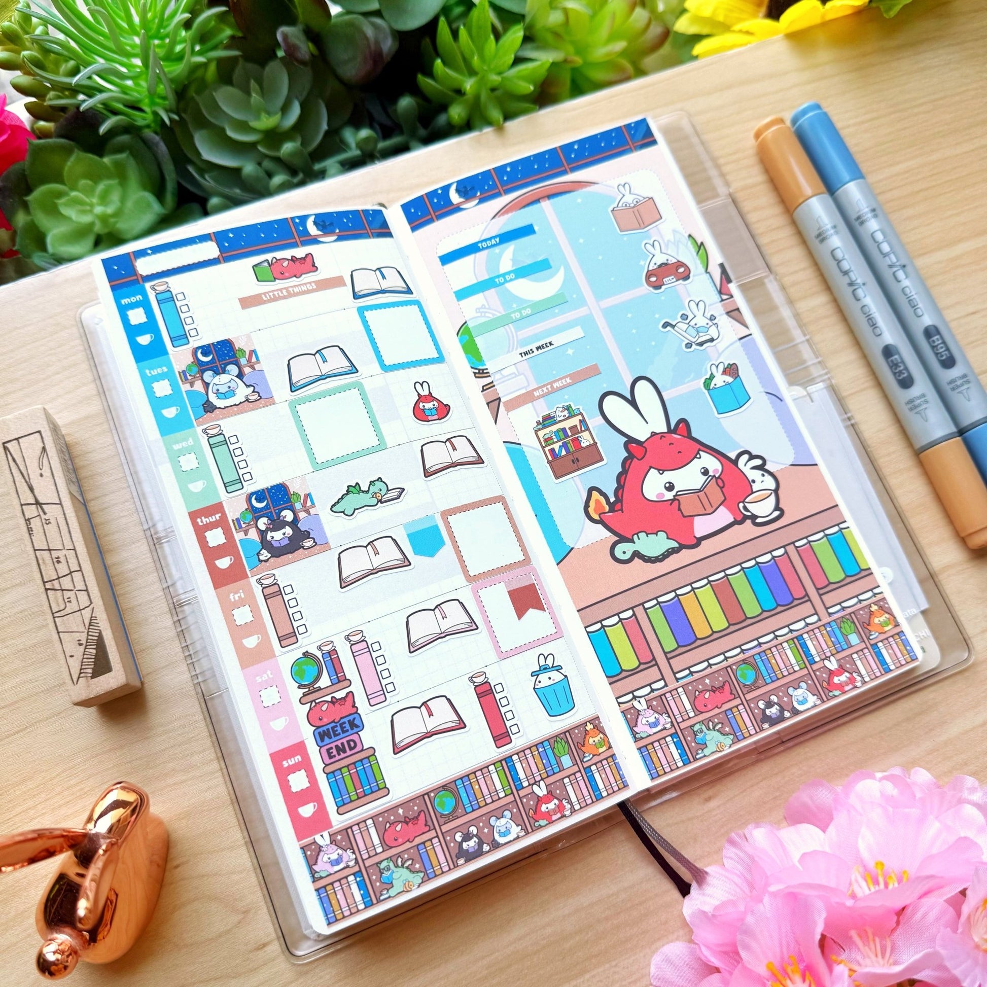 Hobonichi WEEKS - Books, Dragons & Tea - Gold Foil - SumLilThings