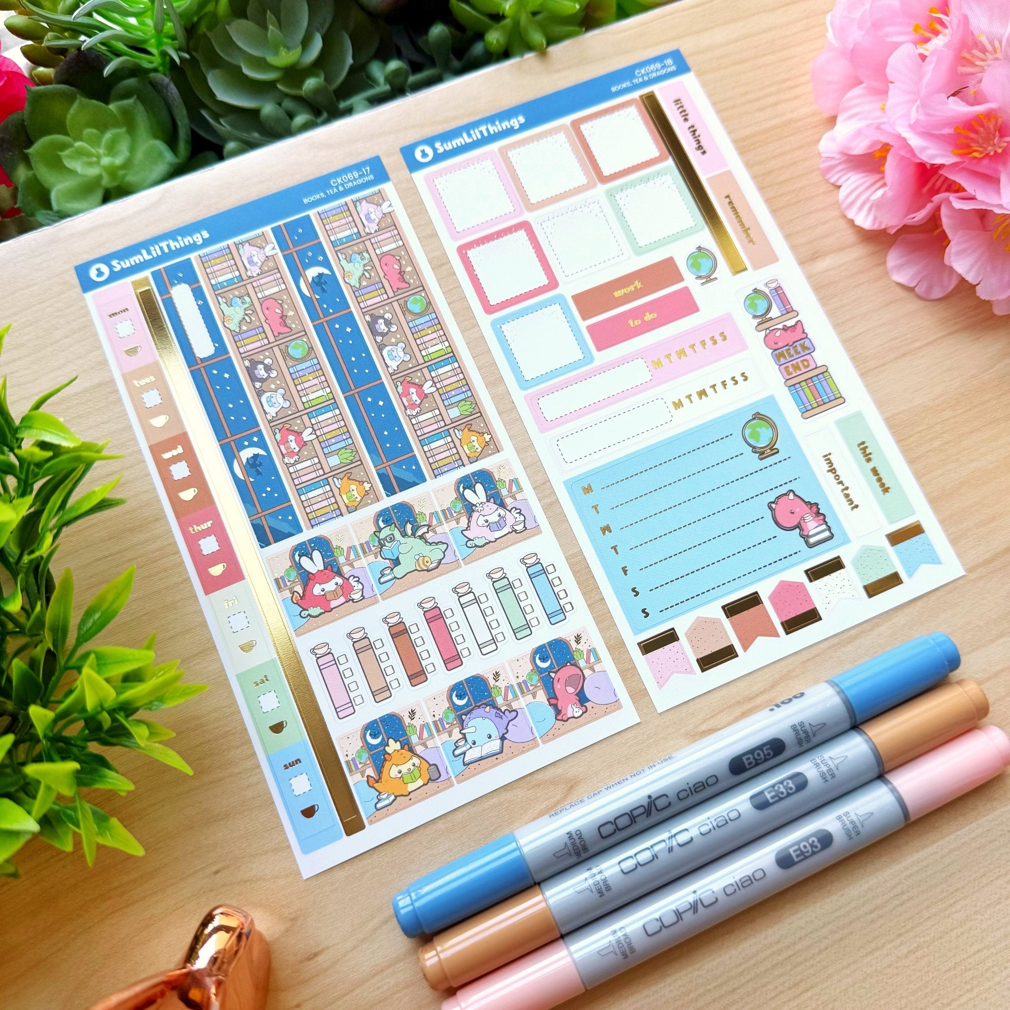 Hobonichi WEEKS - Books, Dragons & Tea - Gold Foil - SumLilThings