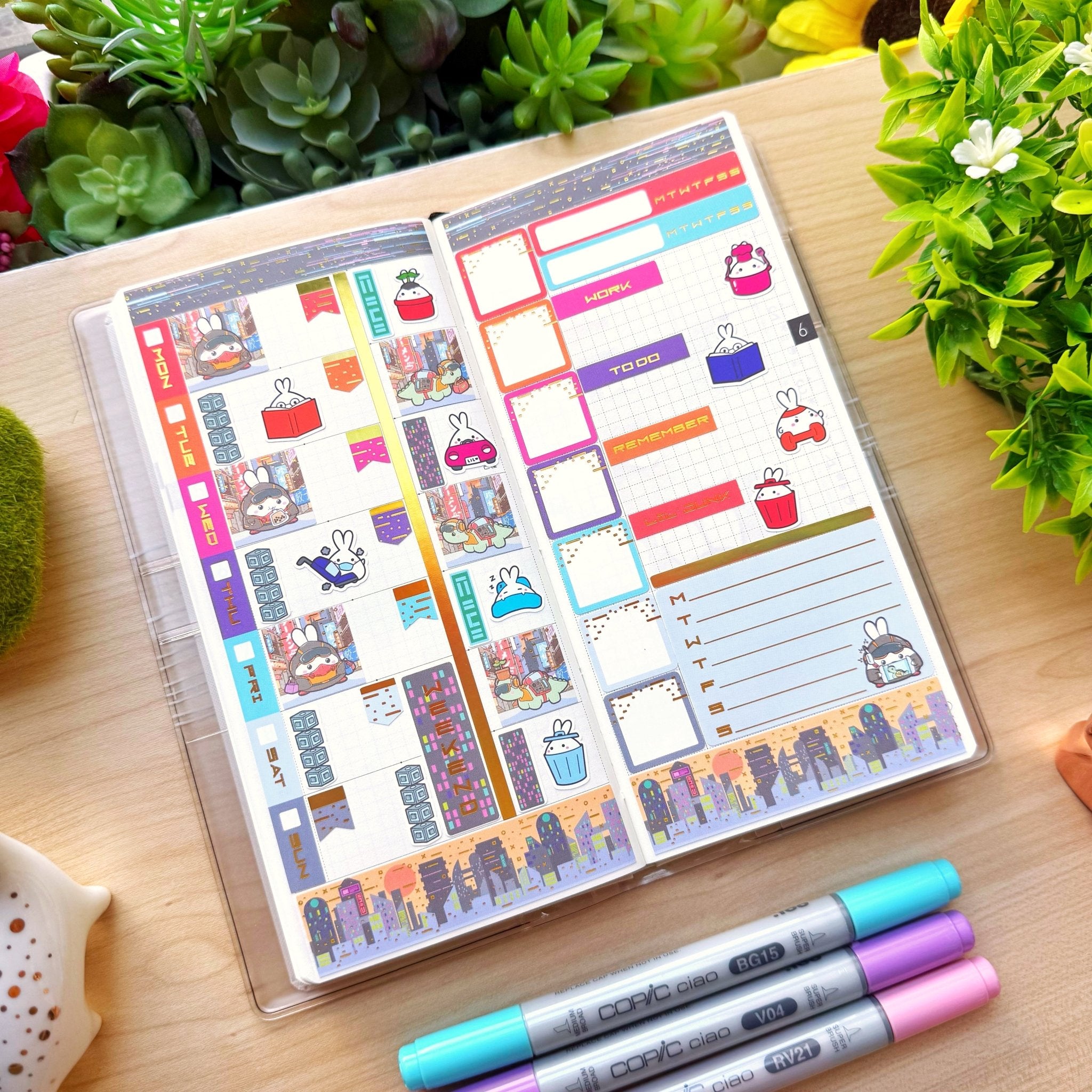 Hobonichi WEEKS - Lil&#39; Cyber City Life - Holo Gold Foil - SumLilThings
