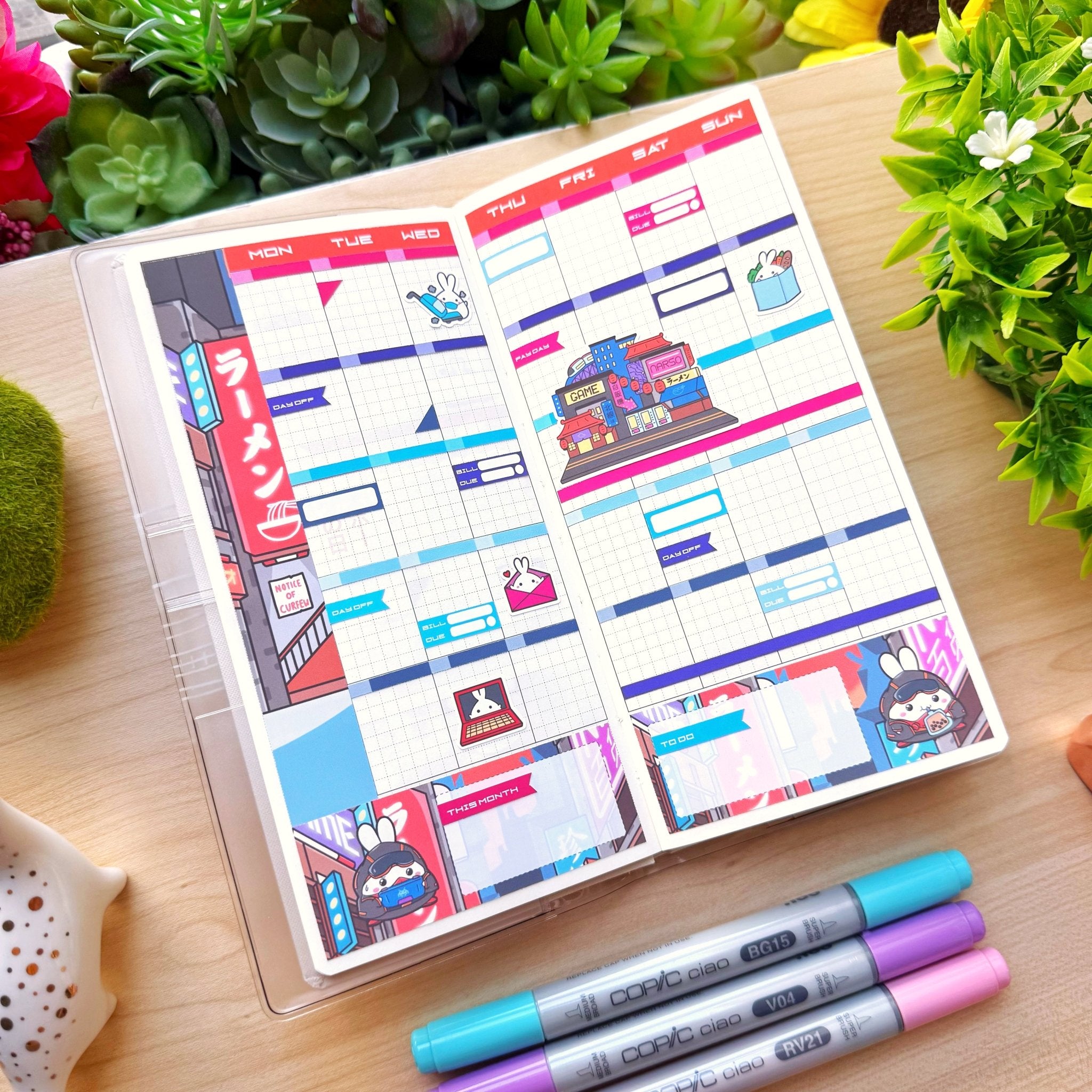 Hobonichi WEEKS - Lil&#39; Cyber City Life - Holo Gold Foil - SumLilThings