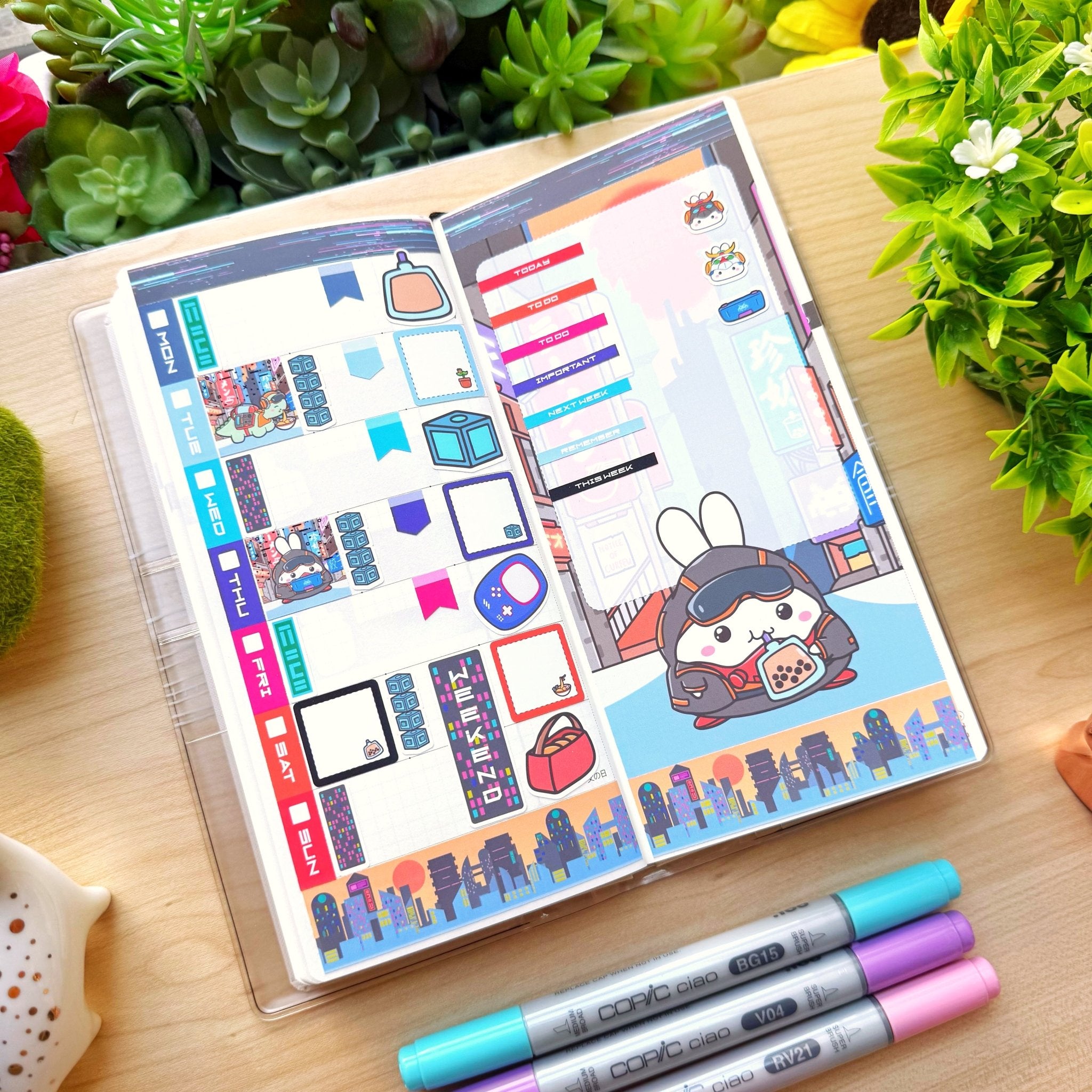 Hobonichi WEEKS - Lil&#39; Cyber City Life - Holo Gold Foil - SumLilThings