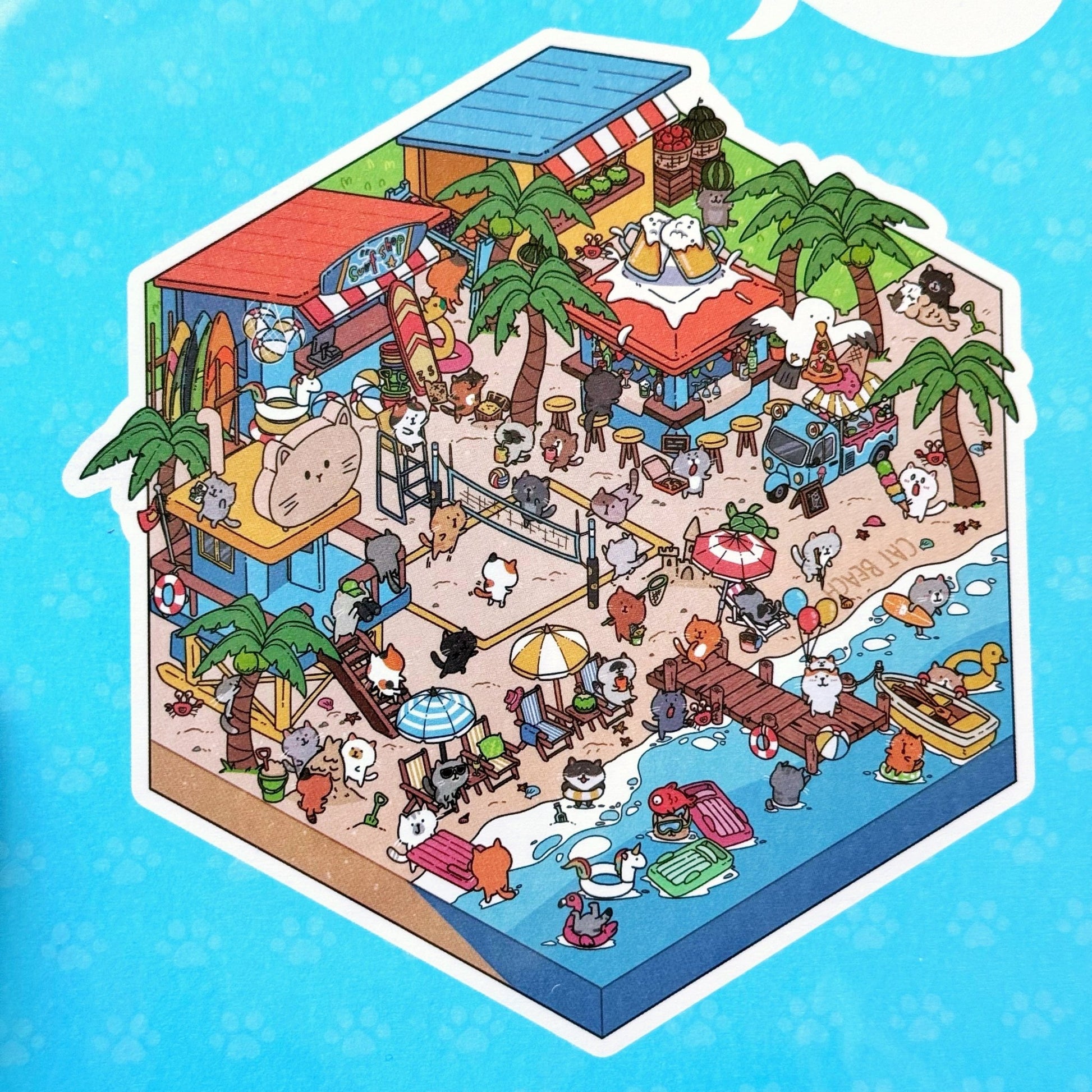 Isometric Scene Sticker - Beach Escape (Cat World) - SumLilThings