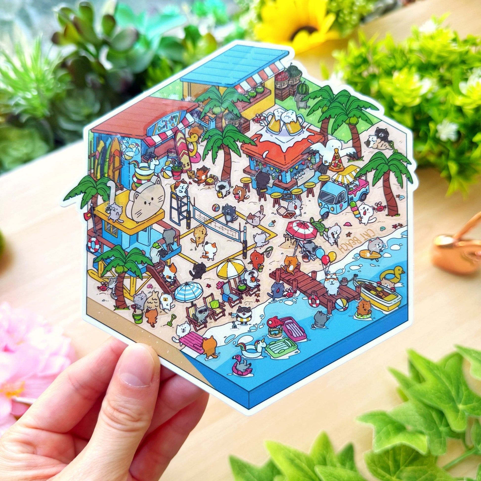Isometric Scene Sticker - Beach Escape (Cat World) - SumLilThings