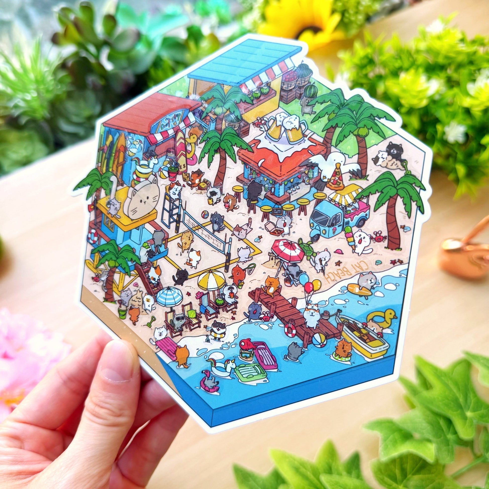 Isometric Scene Sticker - Beach Escape (Cat World) - SumLilThings