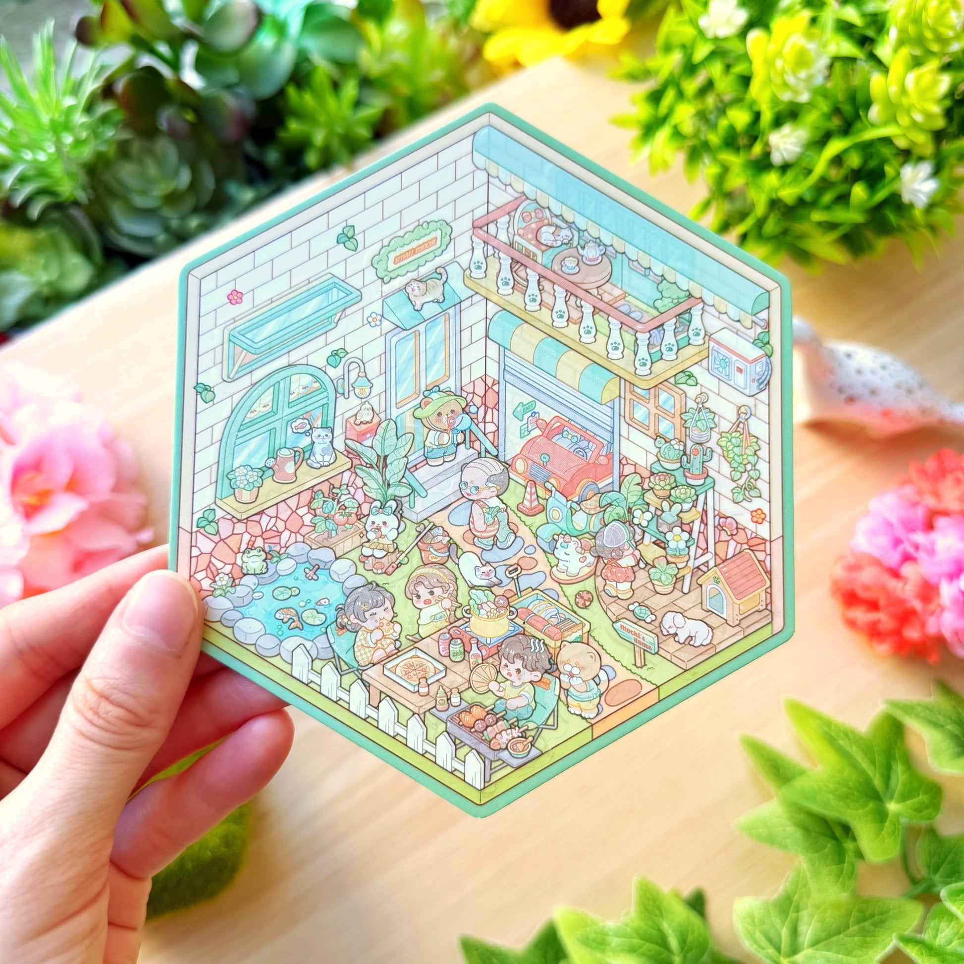 Isometric Scene Sticker - Fun Backyard (Small Mochi) - SumLilThings
