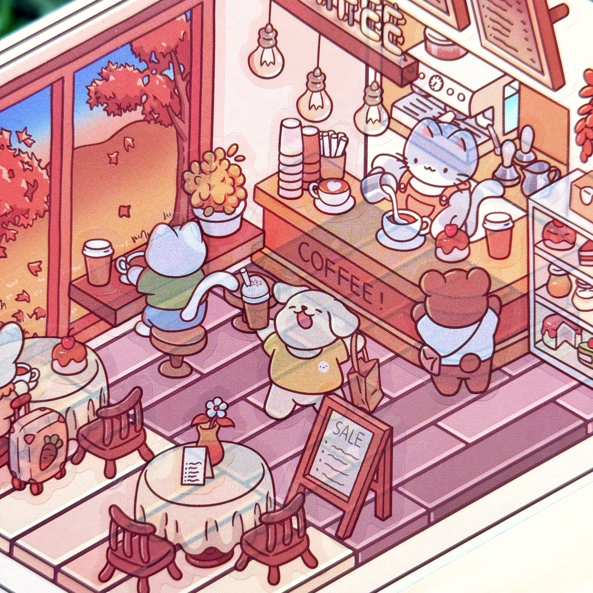 Isometric Scene Sticker - Kitty Café - SumLilThings