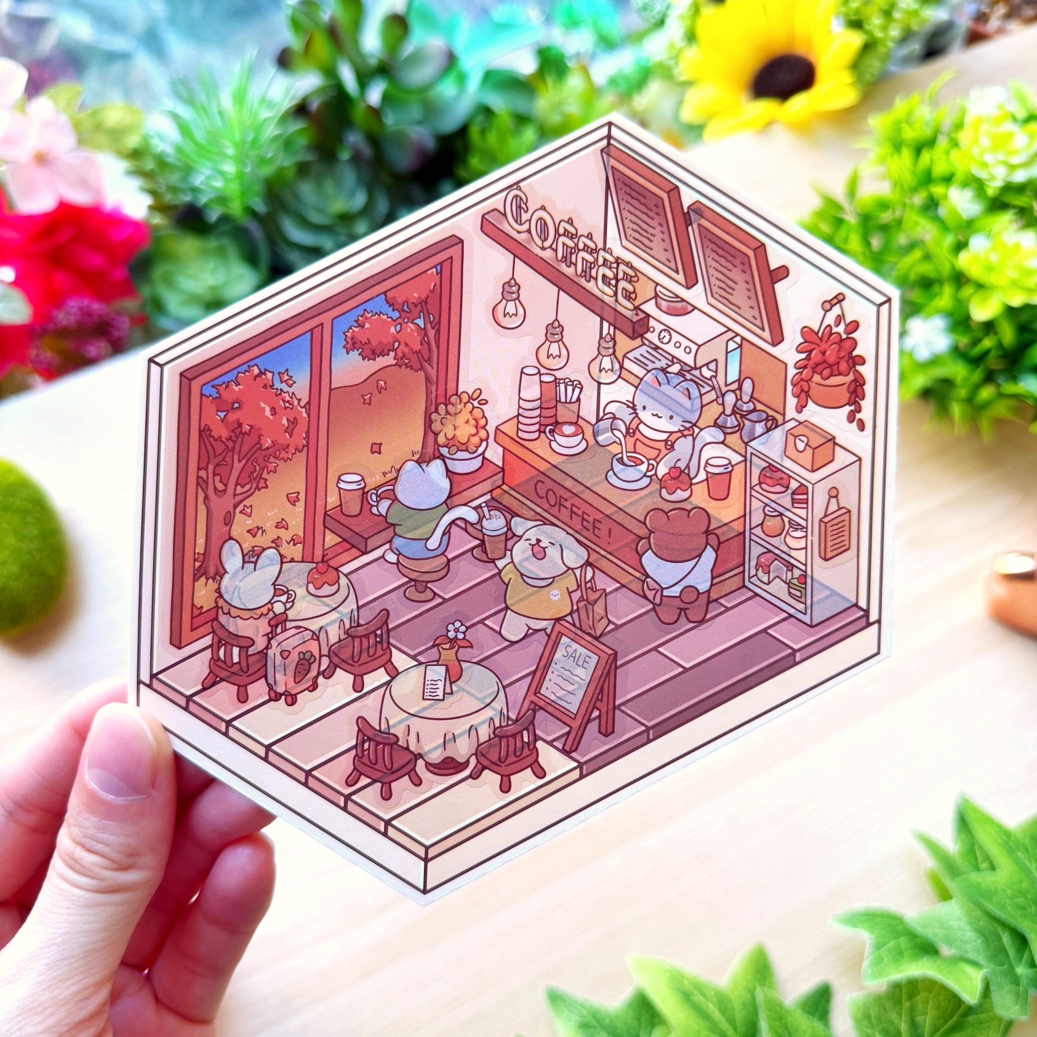 Isometric Scene Sticker - Kitty Café - SumLilThings