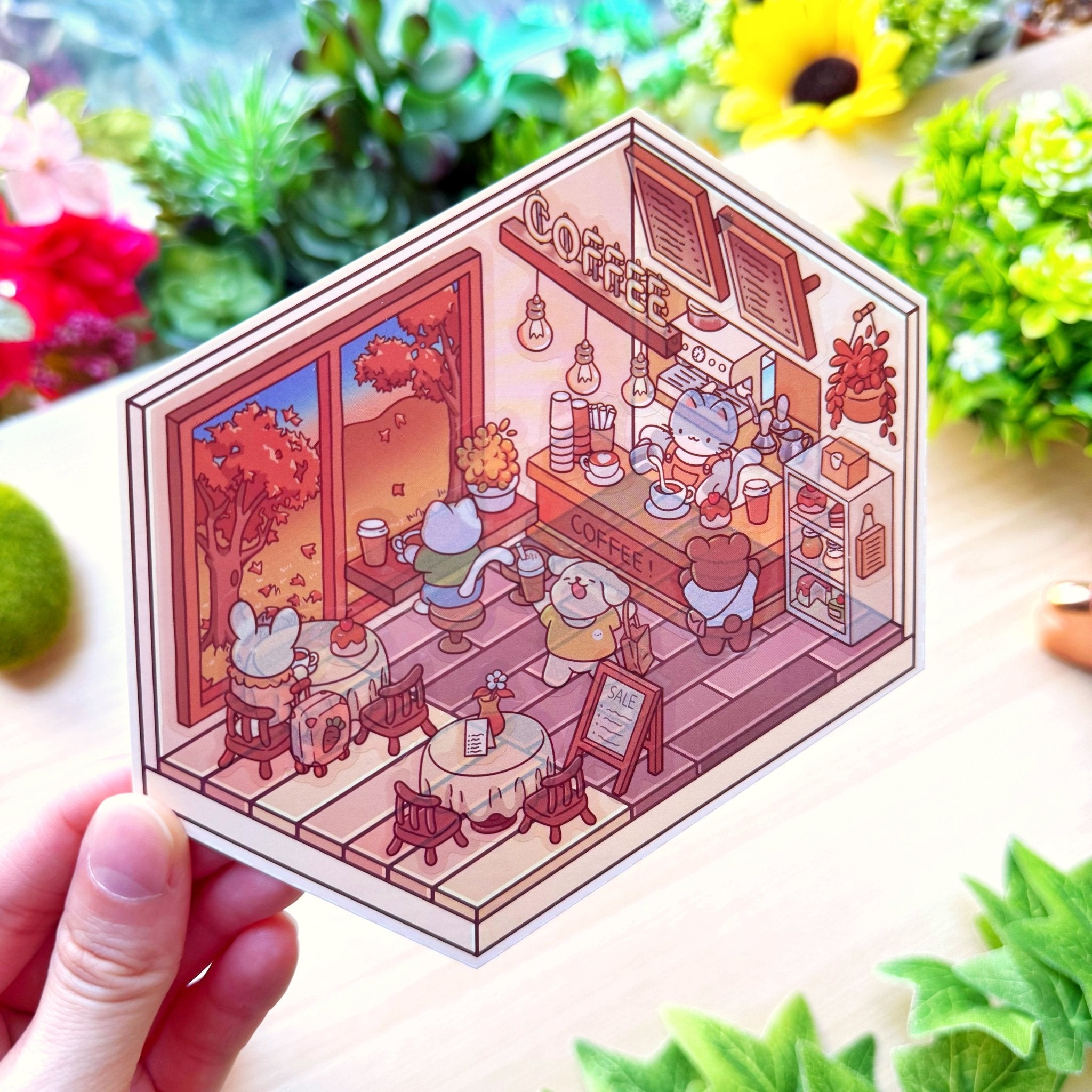 Isometric Scene Sticker - Kitty Café - SumLilThings