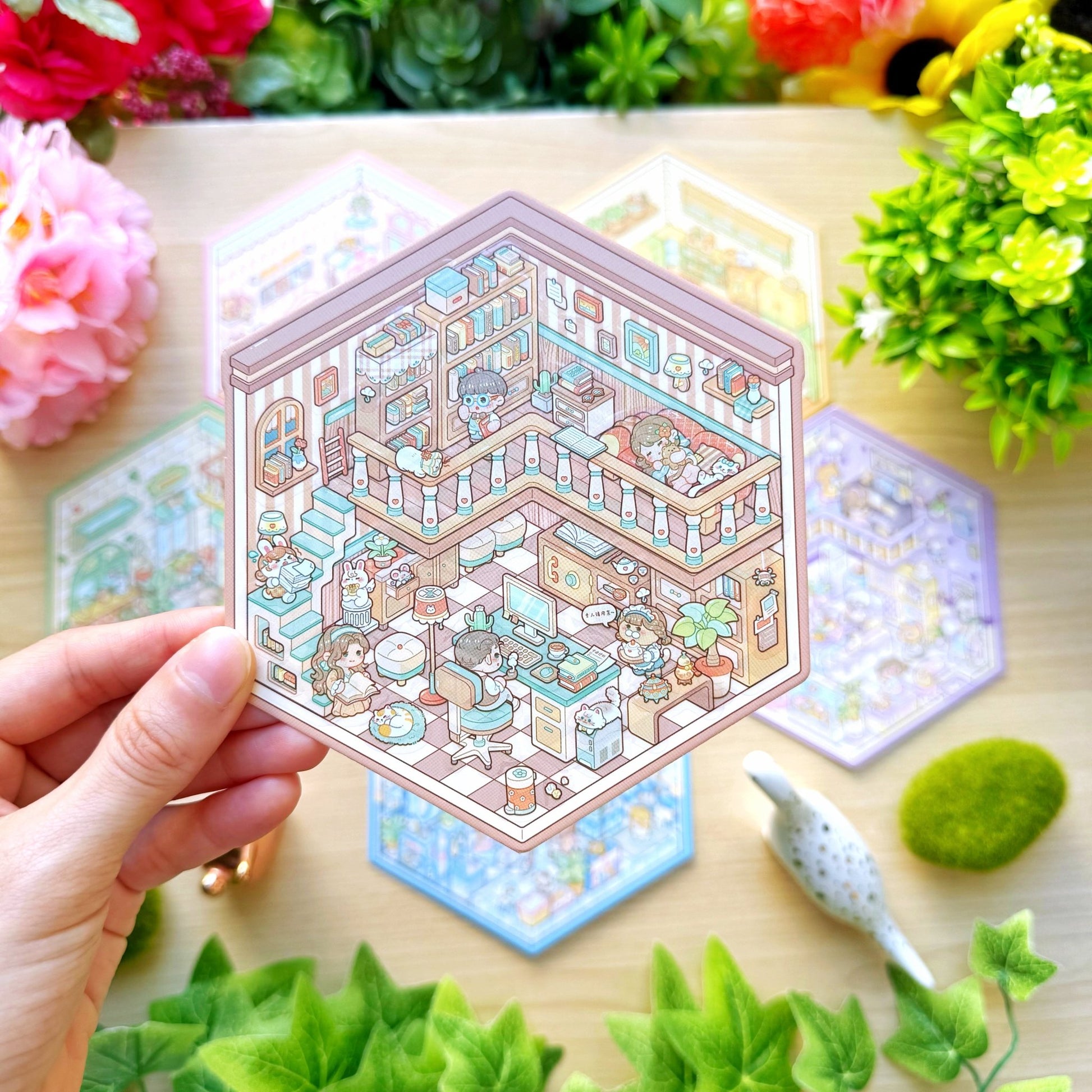 Isometric Scene Sticker - Vintage Study Room (Small Mochi) - SumLilThings