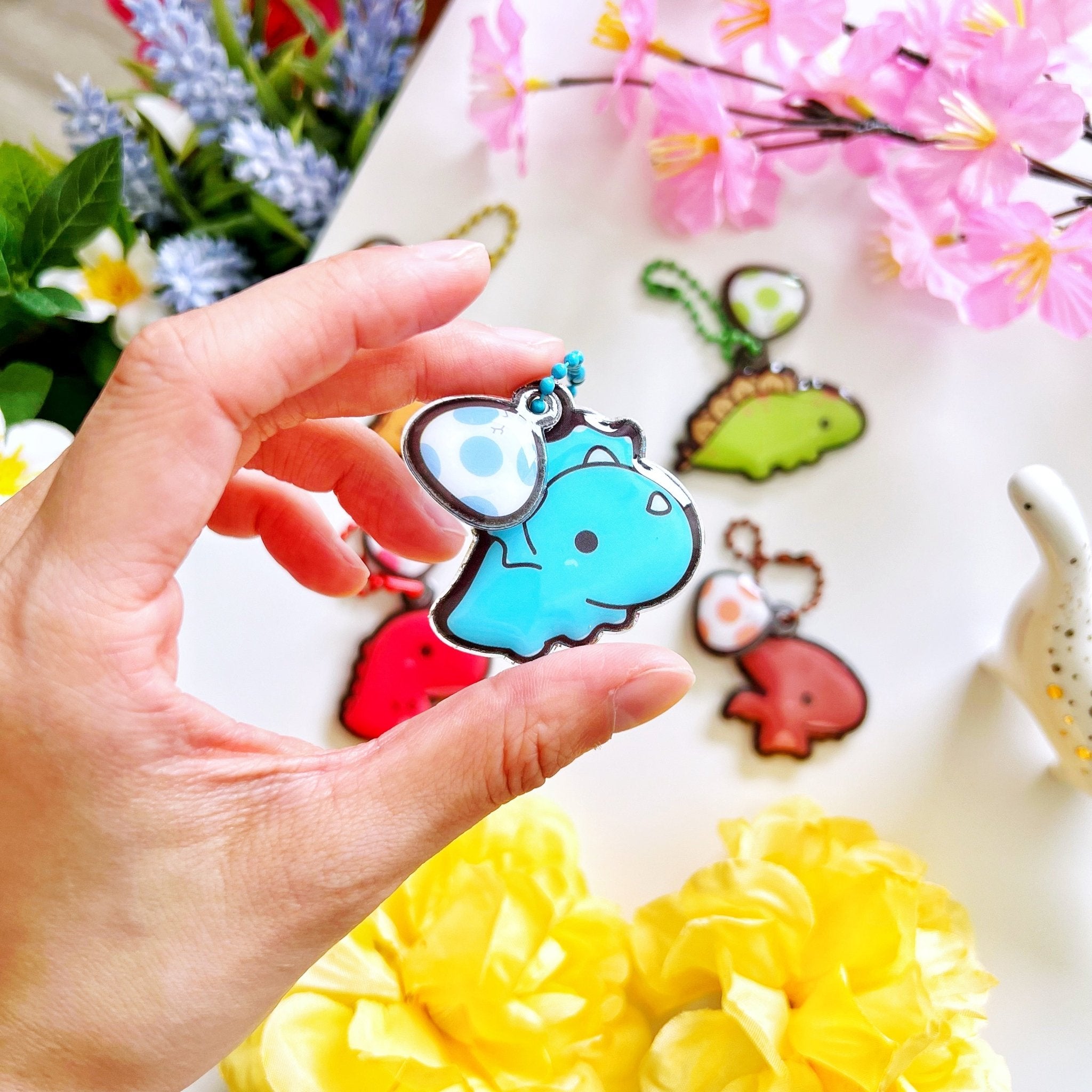 Puffy Keychain - Triceratops - SumLilThings
