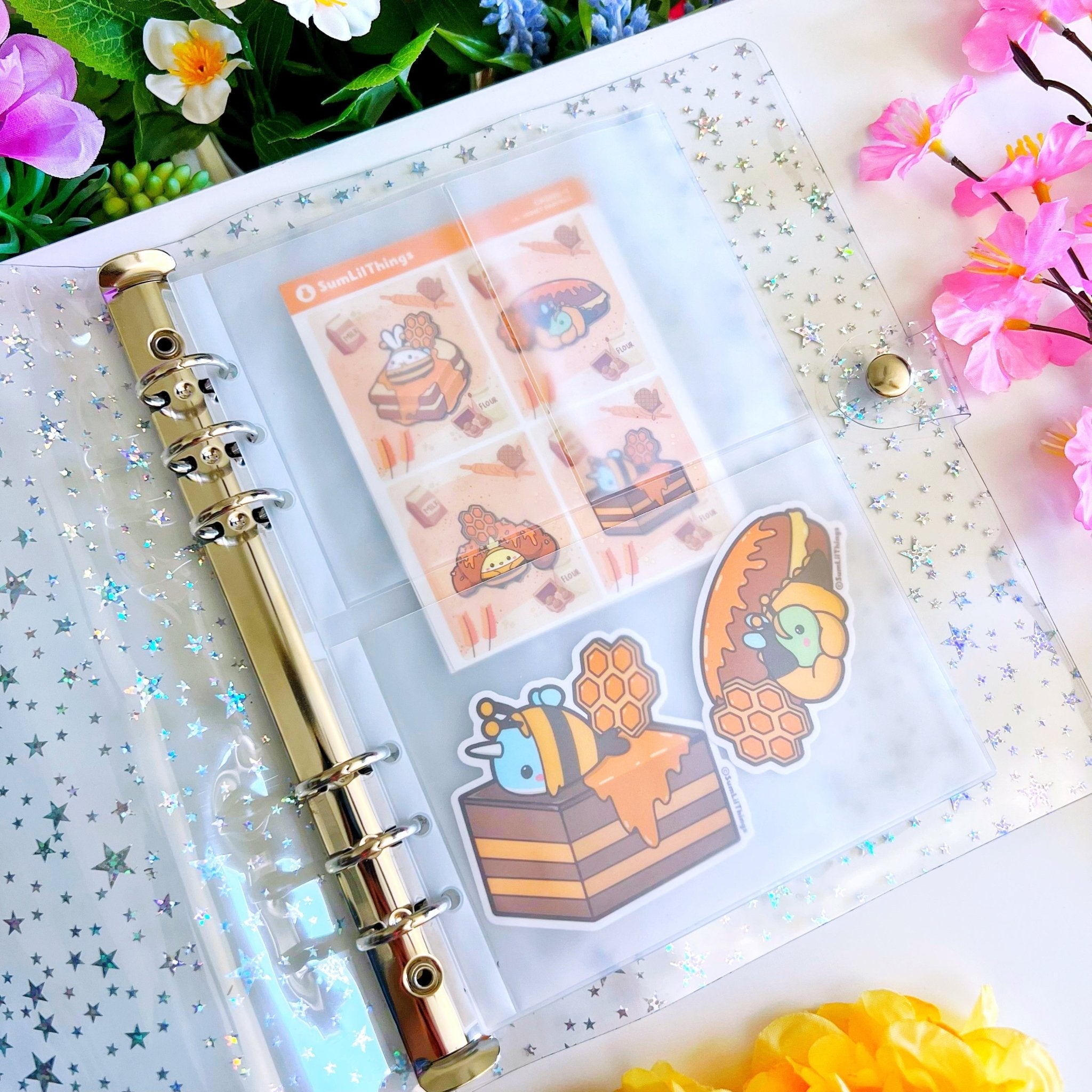 Sticker Binder - 6-Ring Glitter Star Folio (A5 Size) - SumLilThings