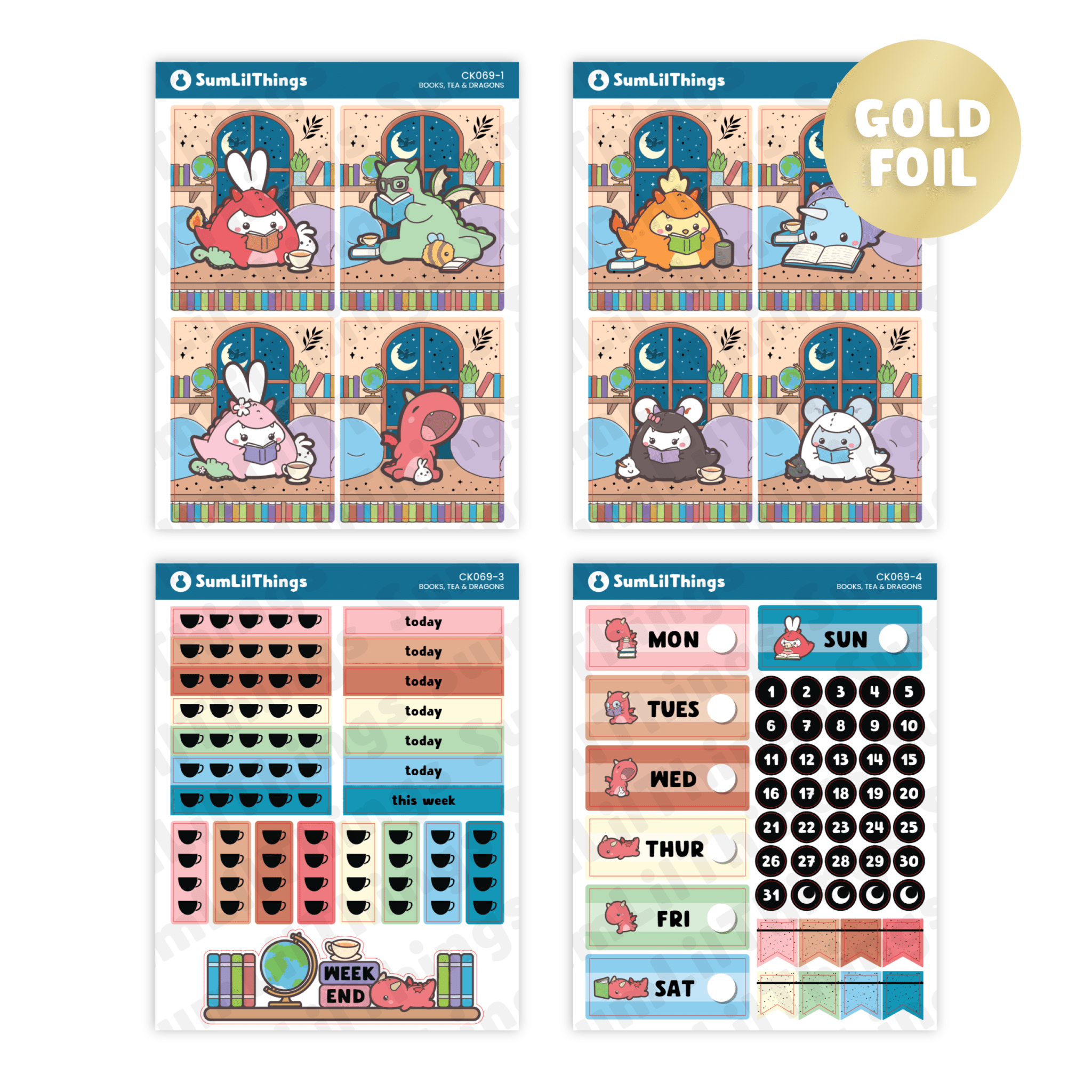 Vertical Kit - Books, Dragons & Tea (10 Pages) - Gold Foil - SumLilThings