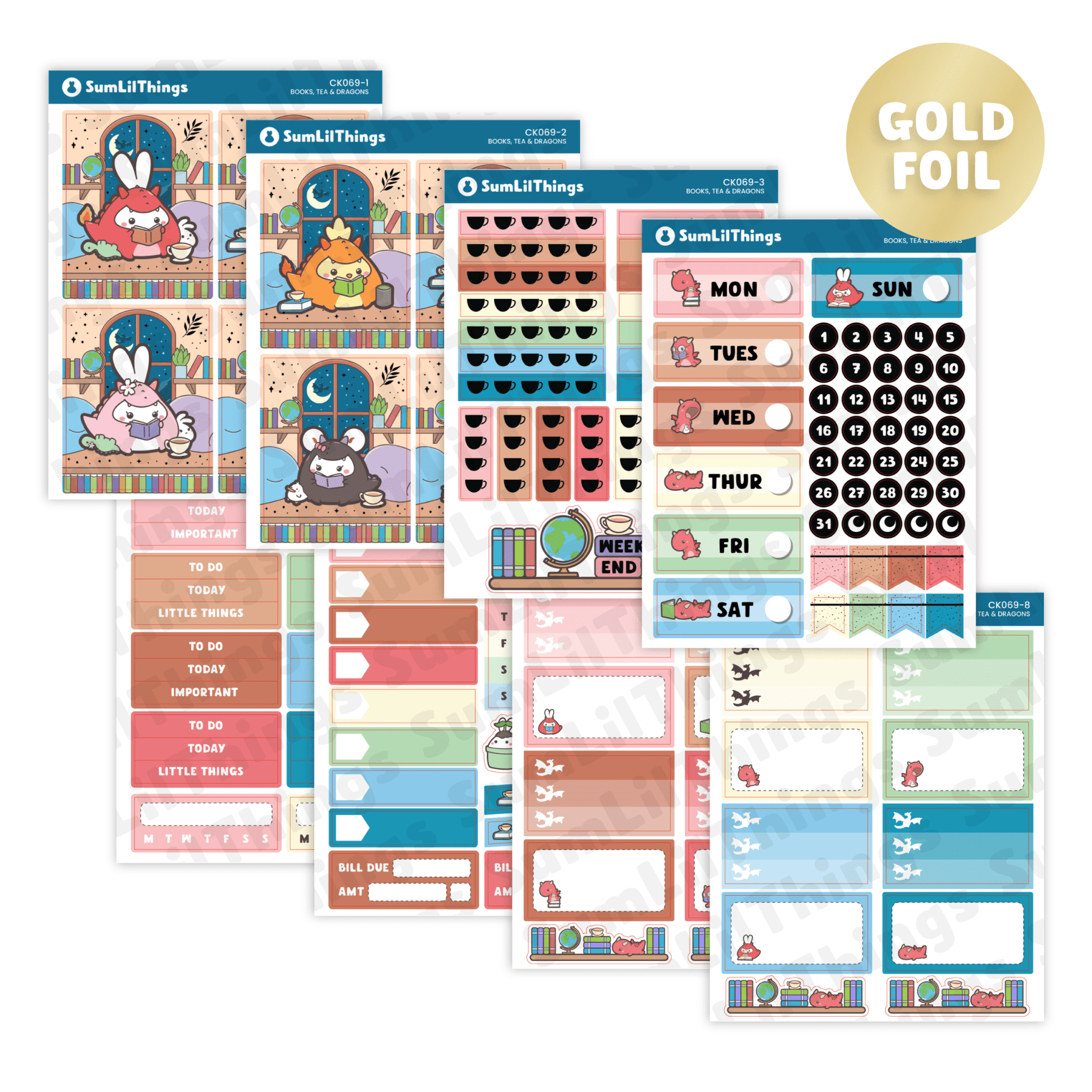 Vertical Kit - Books, Dragons & Tea (10 Pages) - Gold Foil - SumLilThings