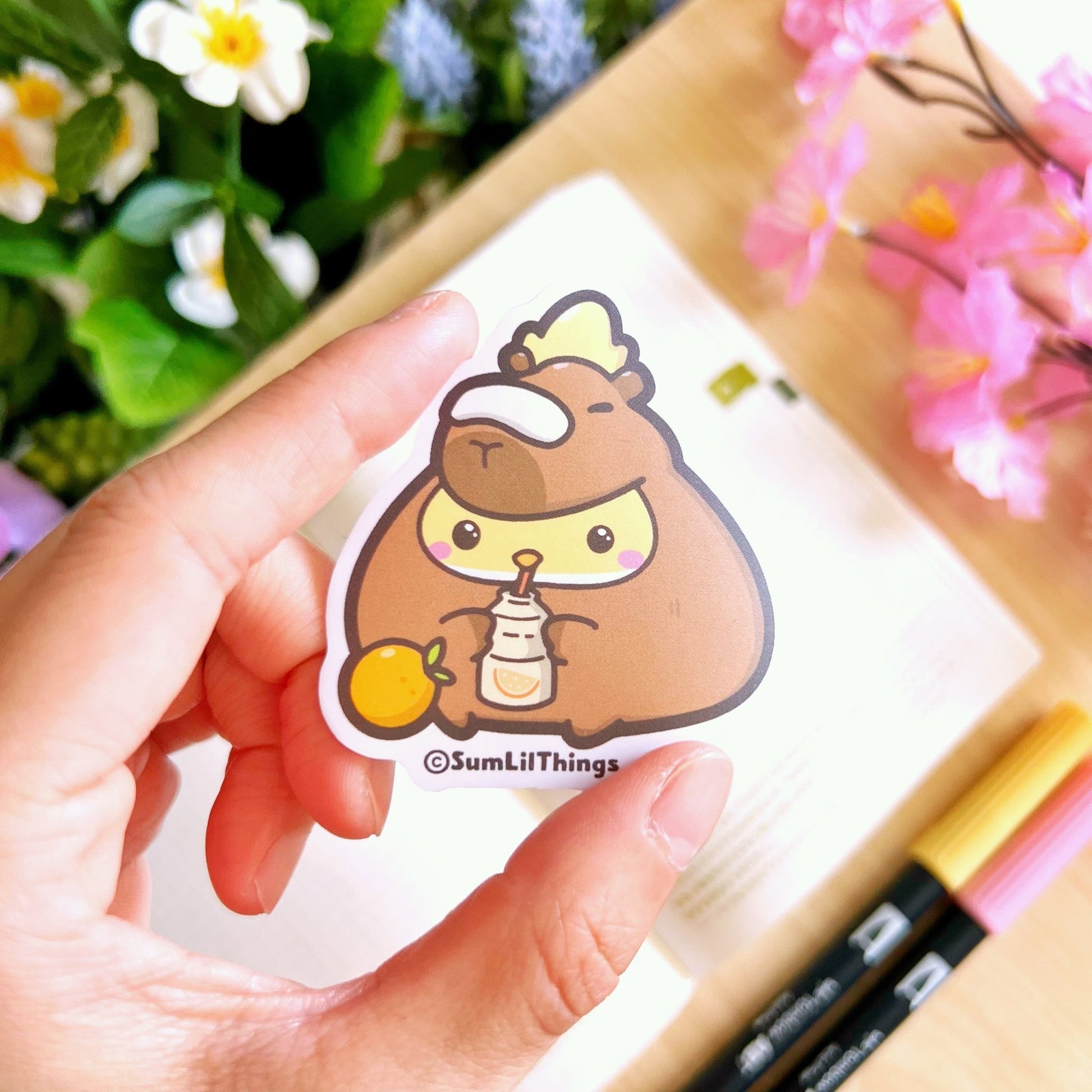 Vinyl Sticker - Capybara Chichi Drinking Yuzu - SumLilThings