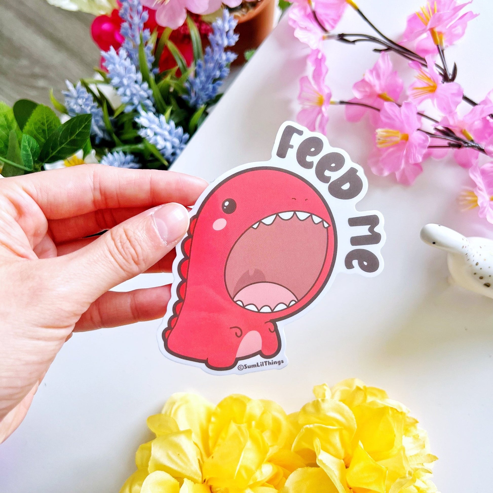 Vinyl Sticker - Feed Me Dino (Transparent) - SumLilThings