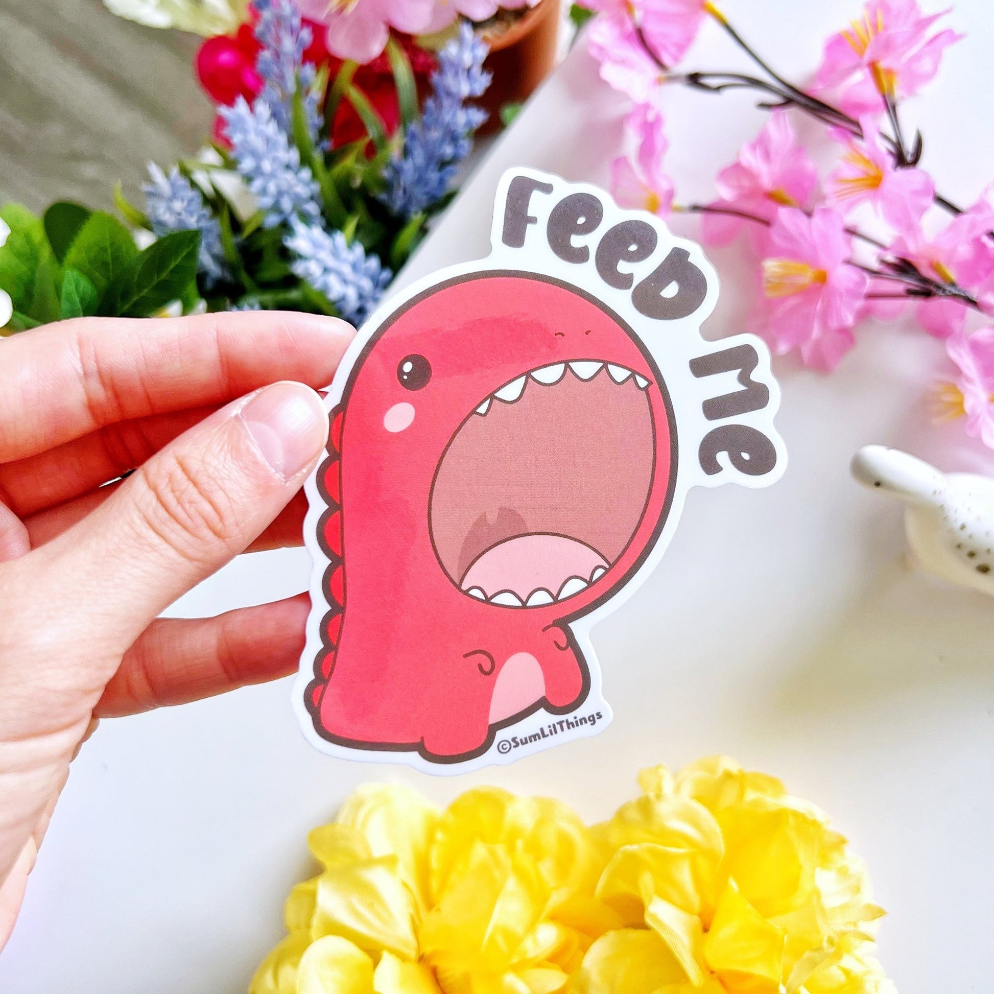 Vinyl Sticker - Feed Me Dino (Transparent) - SumLilThings