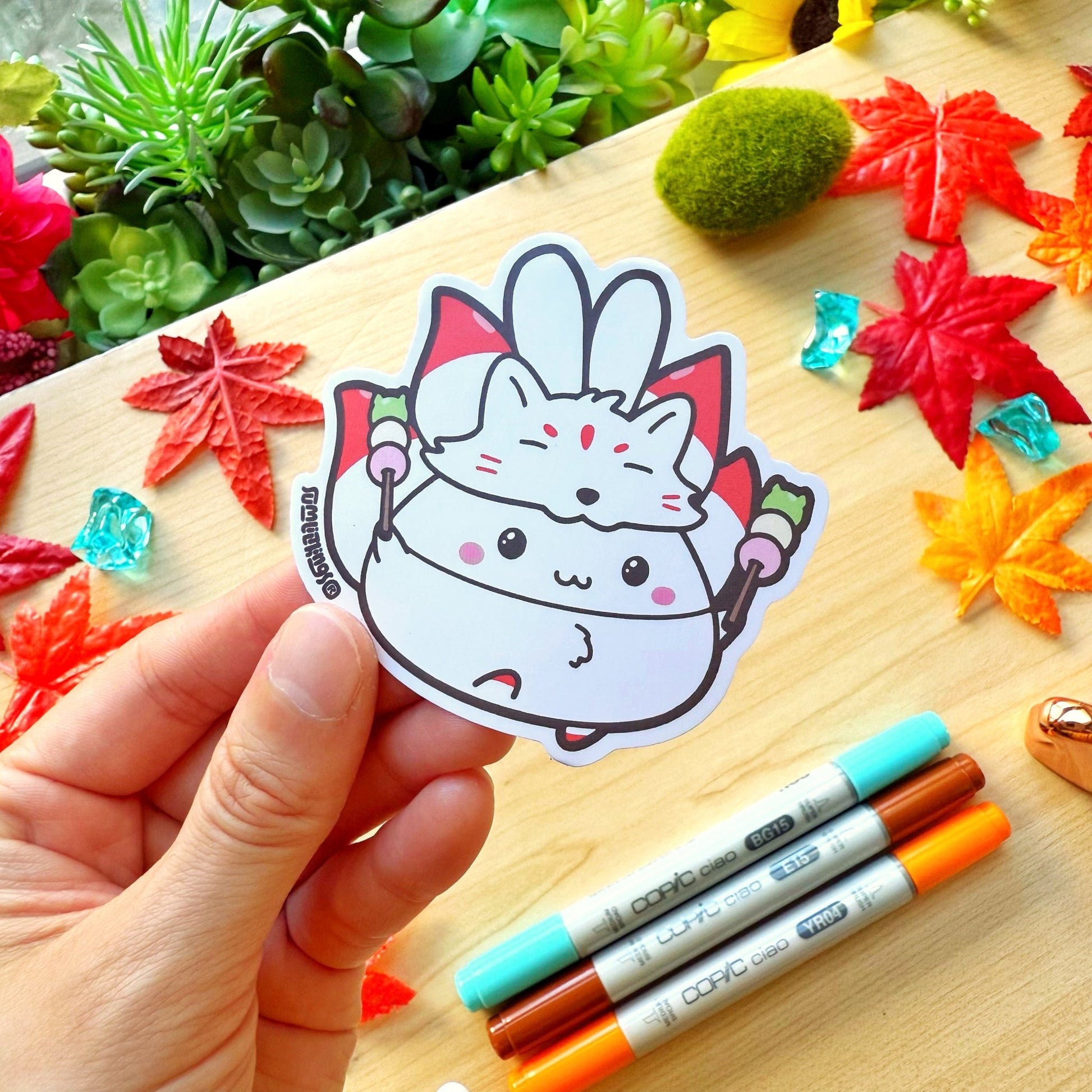Vinyl Sticker - Kitsune with Dango - SumLilThings