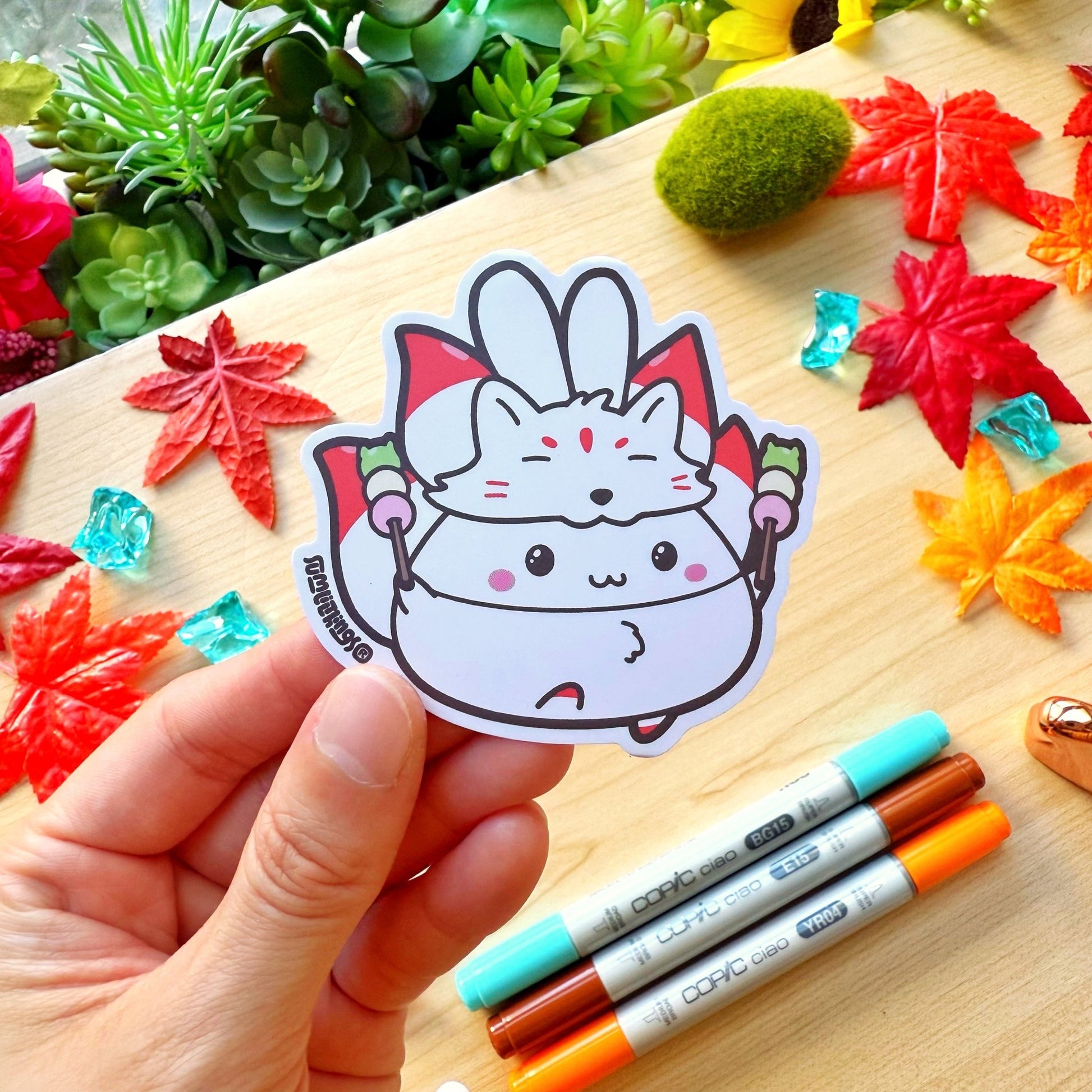 Vinyl Sticker - Kitsune with Dango - SumLilThings