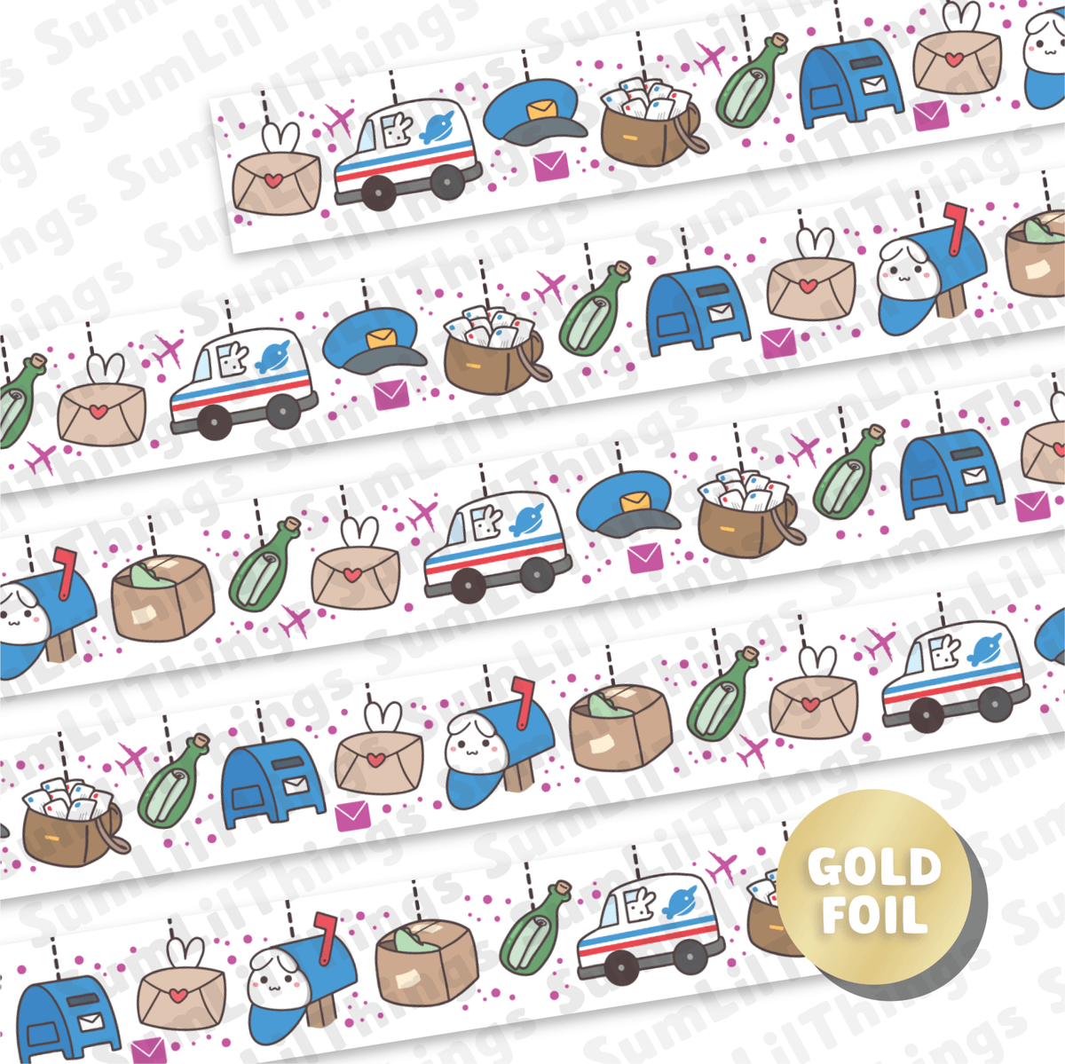 Washi Tape - Lil' Postal Pals Collection (Gold Foil) - SumLilThings