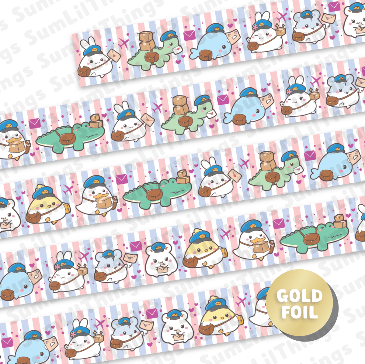 Washi Tape - Lil' Postal Pals Collection (Gold Foil) - SumLilThings
