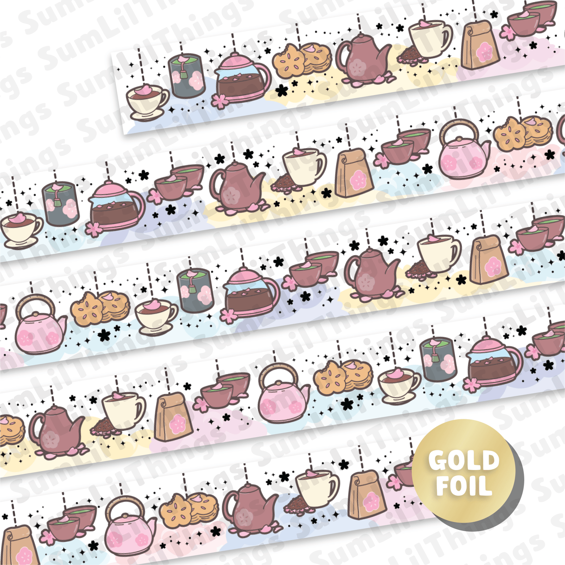 Washi Tape - Lil' Sakura Cafe Collection (Gold Foil) - SumLilThings