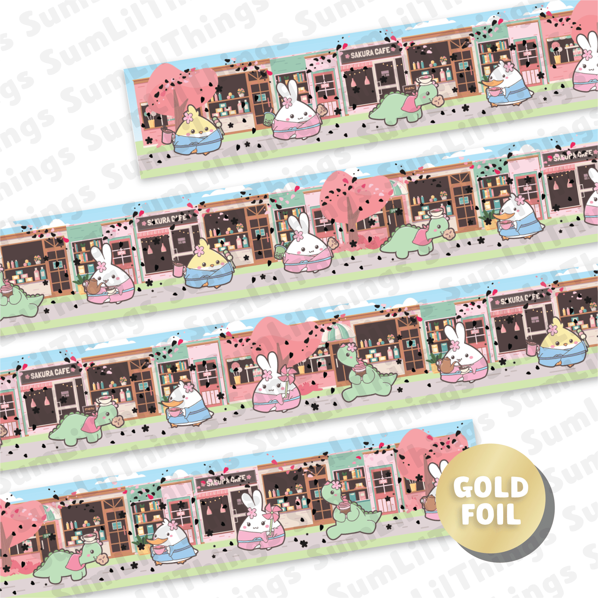 Washi Tape - Lil' Sakura Cafe Collection (Gold Foil) - SumLilThings