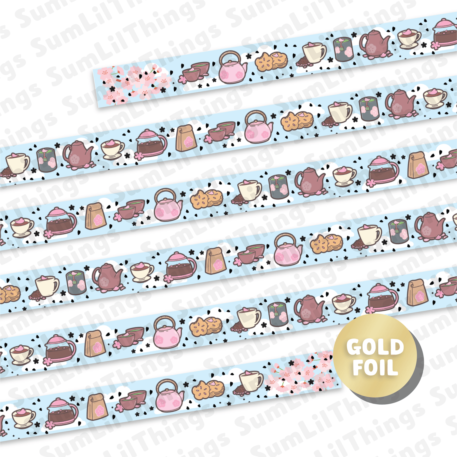 Washi Tape - Lil' Sakura Cafe Collection (Gold Foil) - SumLilThings