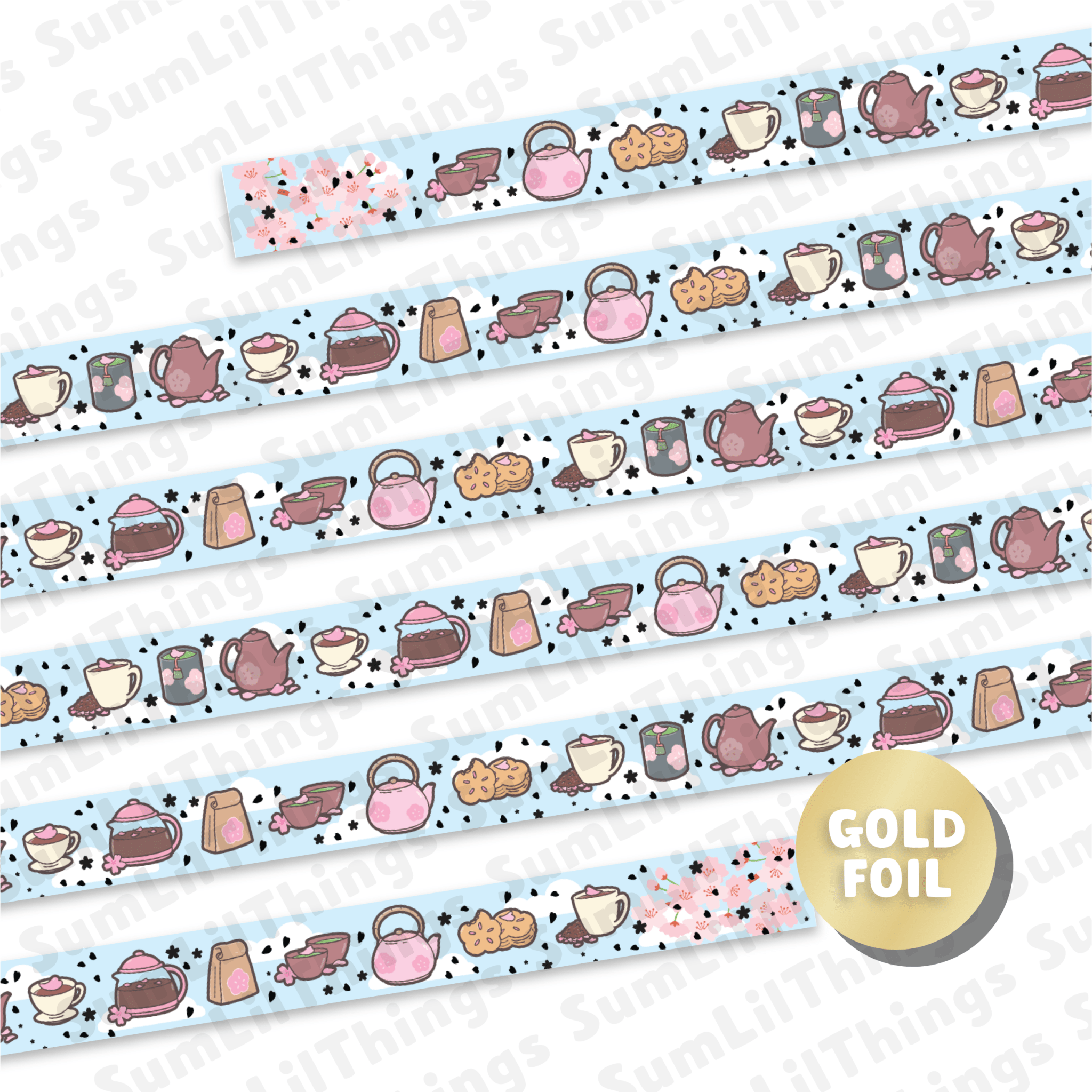 Washi Tape - Lil' Sakura Cafe Collection (Gold Foil) - SumLilThings