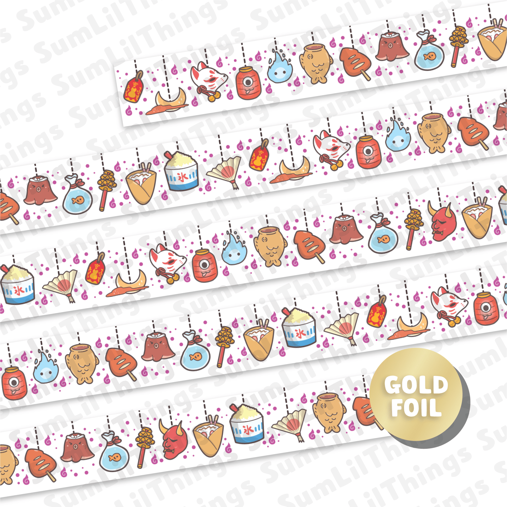 Washi Tape - Lil' Yokai Festival Collection (Gold Foil) - SumLilThings