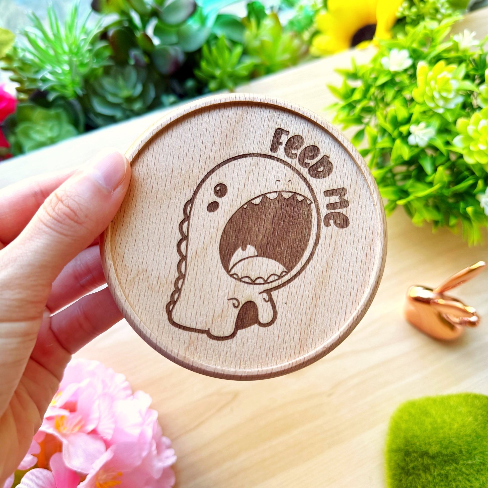 Wooden Coaster - Feed Me Dino - SumLilThings