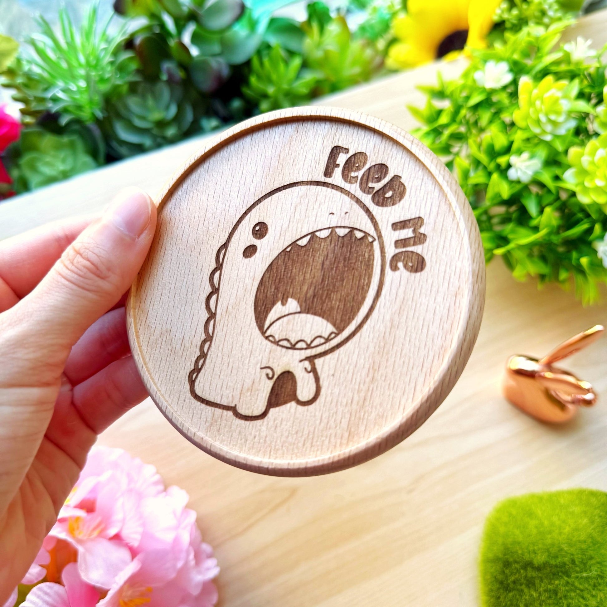 Wooden Coaster - Feed Me Dino - SumLilThings