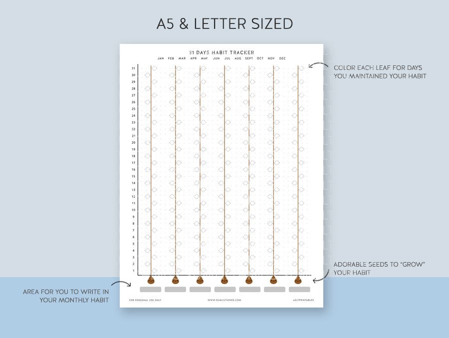 Habit Tracker - Grow Your Habits - A5 & Letter Size (Digital Product) - SumLilThings
