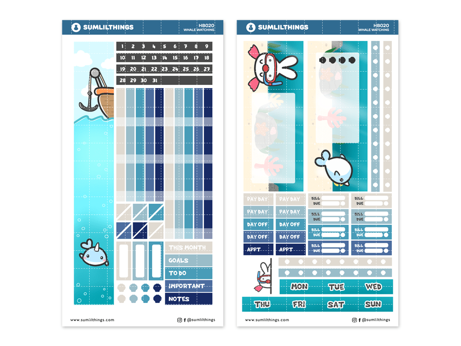 Hobonichi WEEKS Kit - Whale Watching - Monthly View - SumLilThings