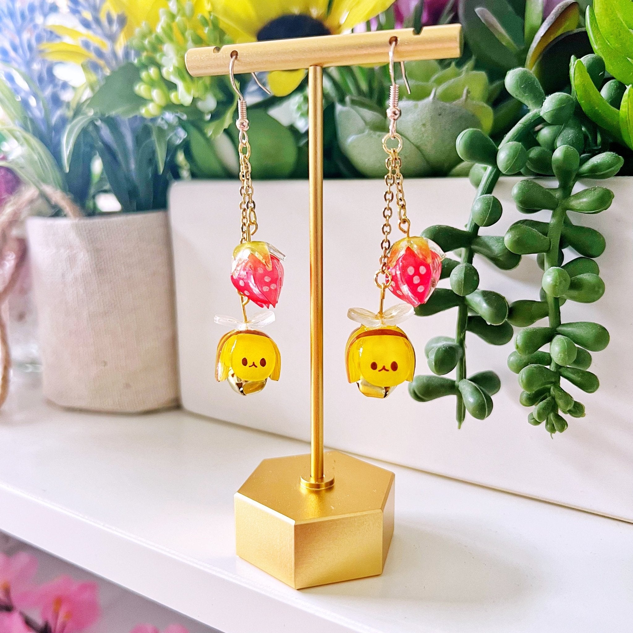 Jingle Bee and Strawberry Gold Earrings - SumLilThings