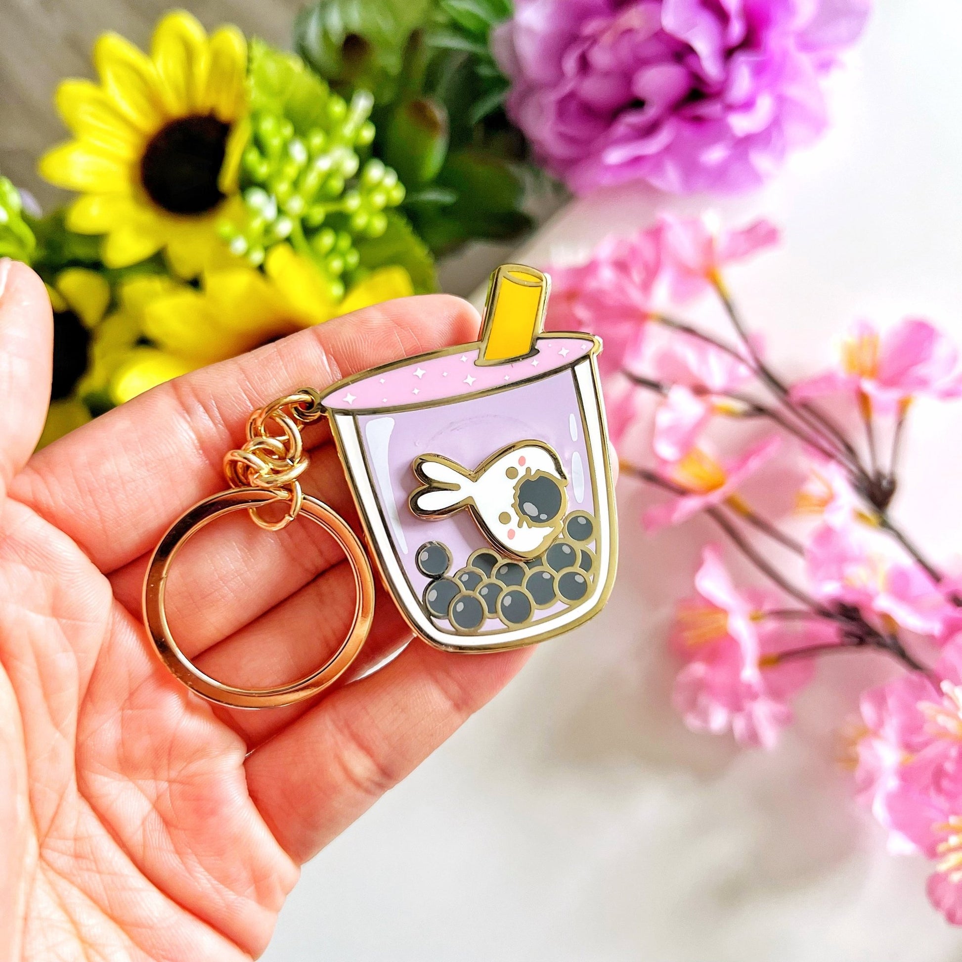 Keychain - Lil' Taro Boba Milk Tea (Interactive Spinner) - SumLilThings