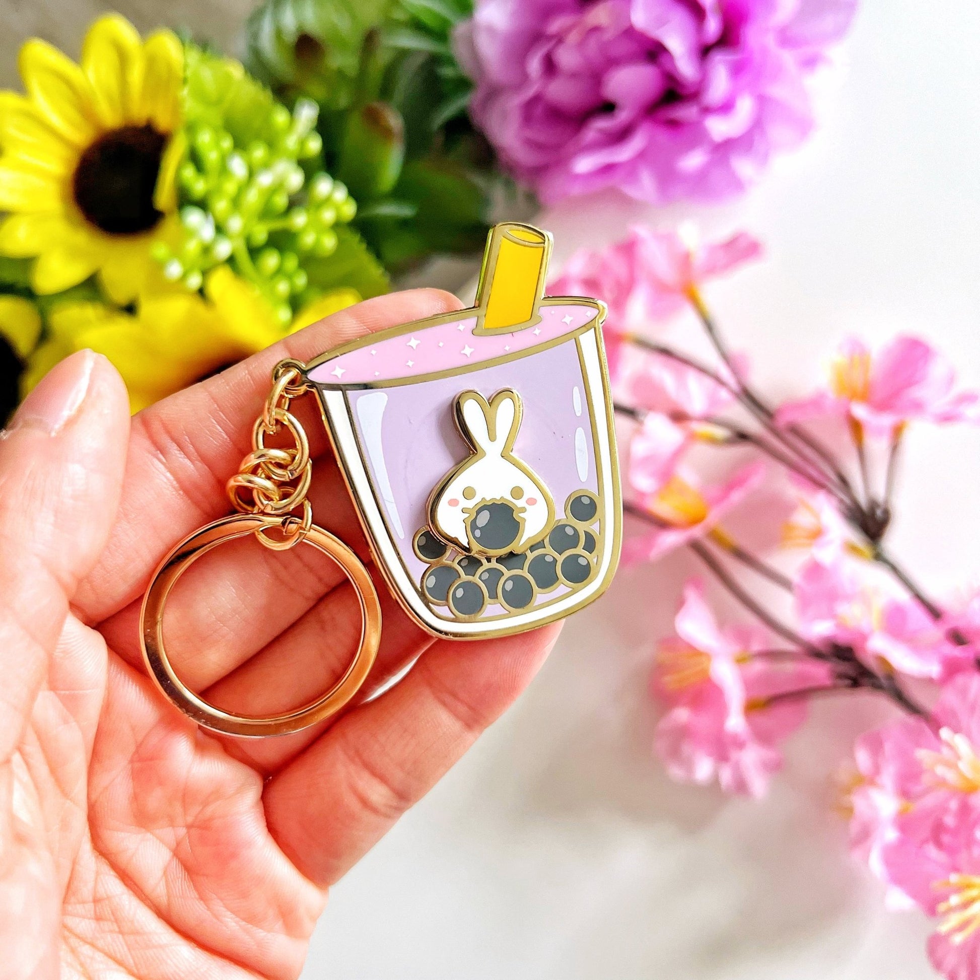 Keychain - Lil' Taro Boba Milk Tea (Interactive Spinner) - SumLilThings