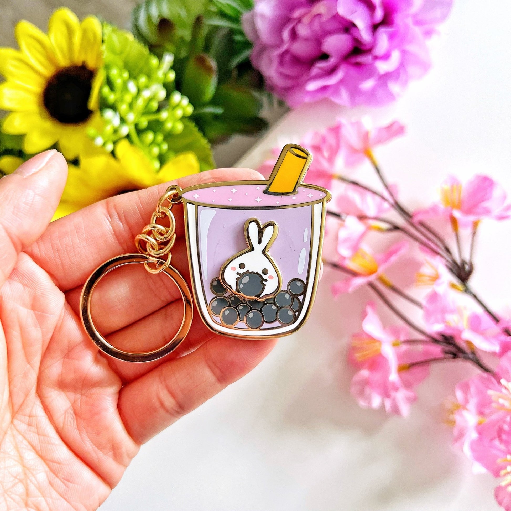 Keychain - Lil' Taro Boba Milk Tea (Interactive Spinner) - SumLilThings