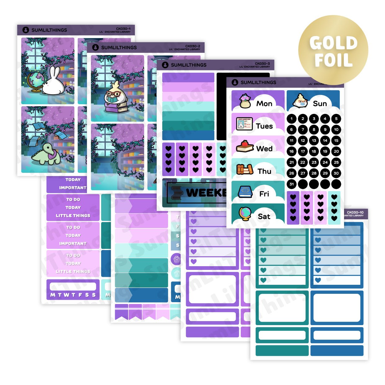 Vertical Kit - Enchanted Library (10 Pages) - Gold Foil - SumLilThings