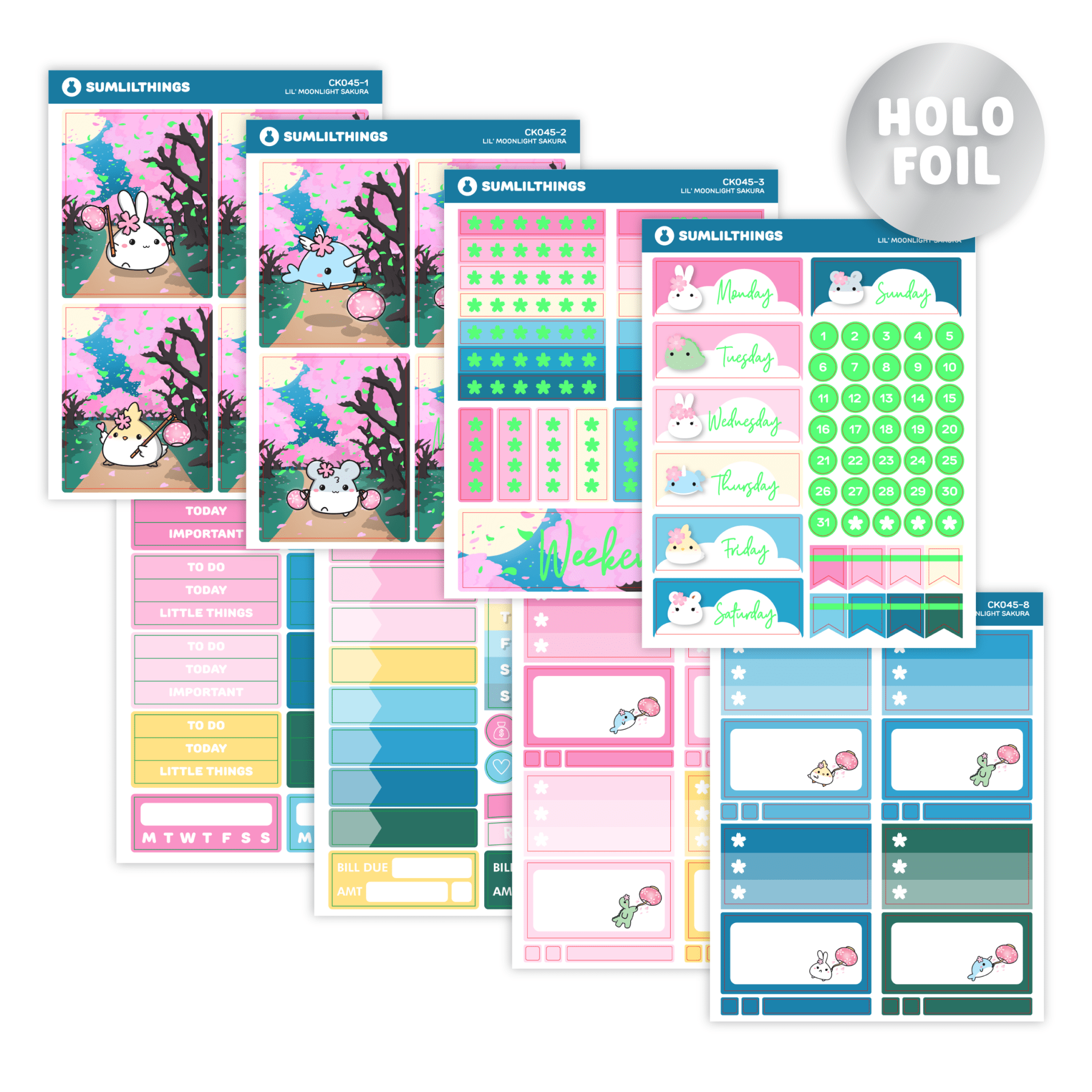 Vertical Kit - Lil' Moonlight Sakura (9 Pages) - Holo Foil - SumLilThings